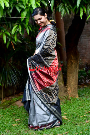 Grey Doll Bomkai Double Border Silk Saree