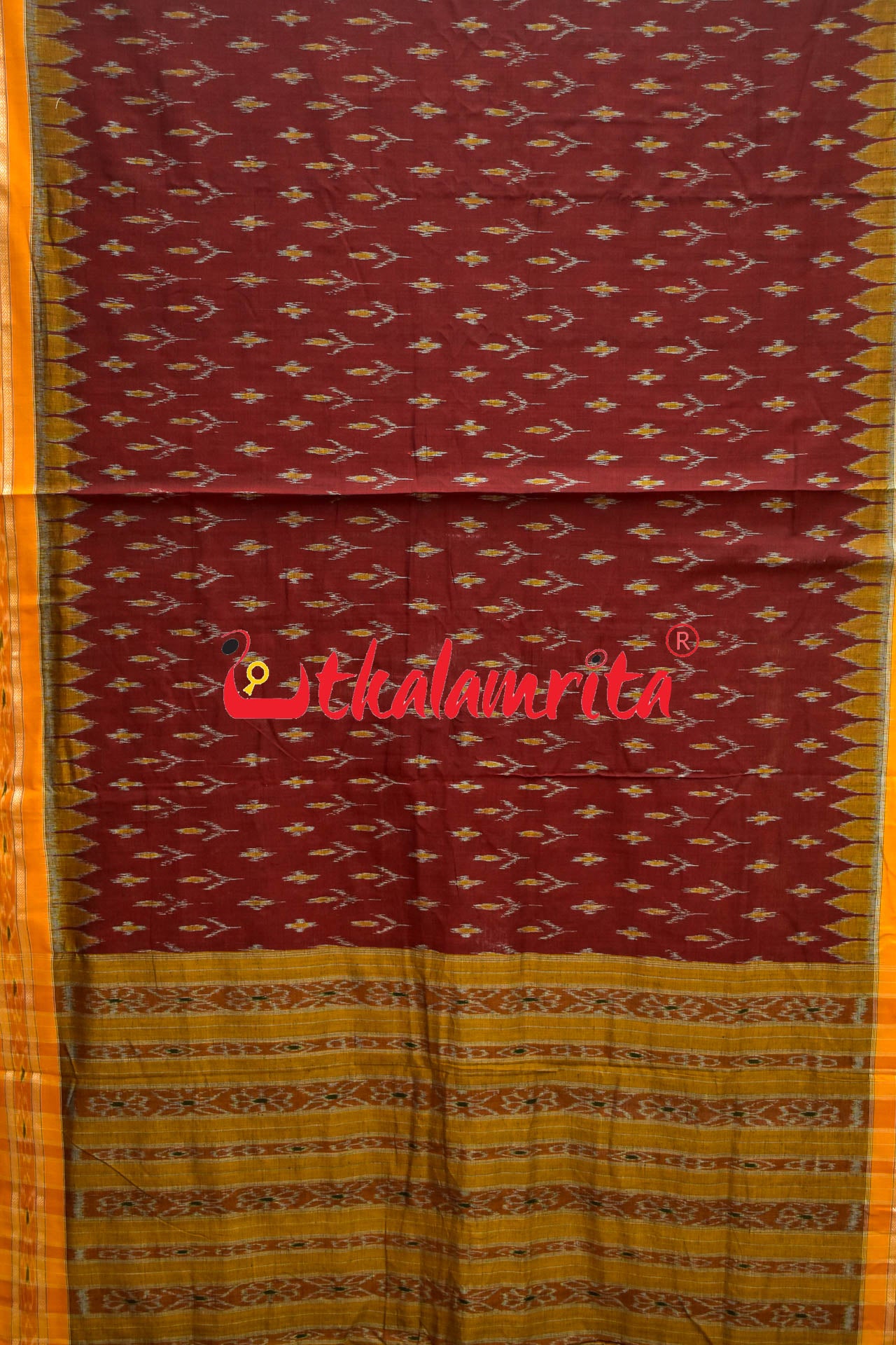 Maroon Turmeric Khandua Cotton Saree