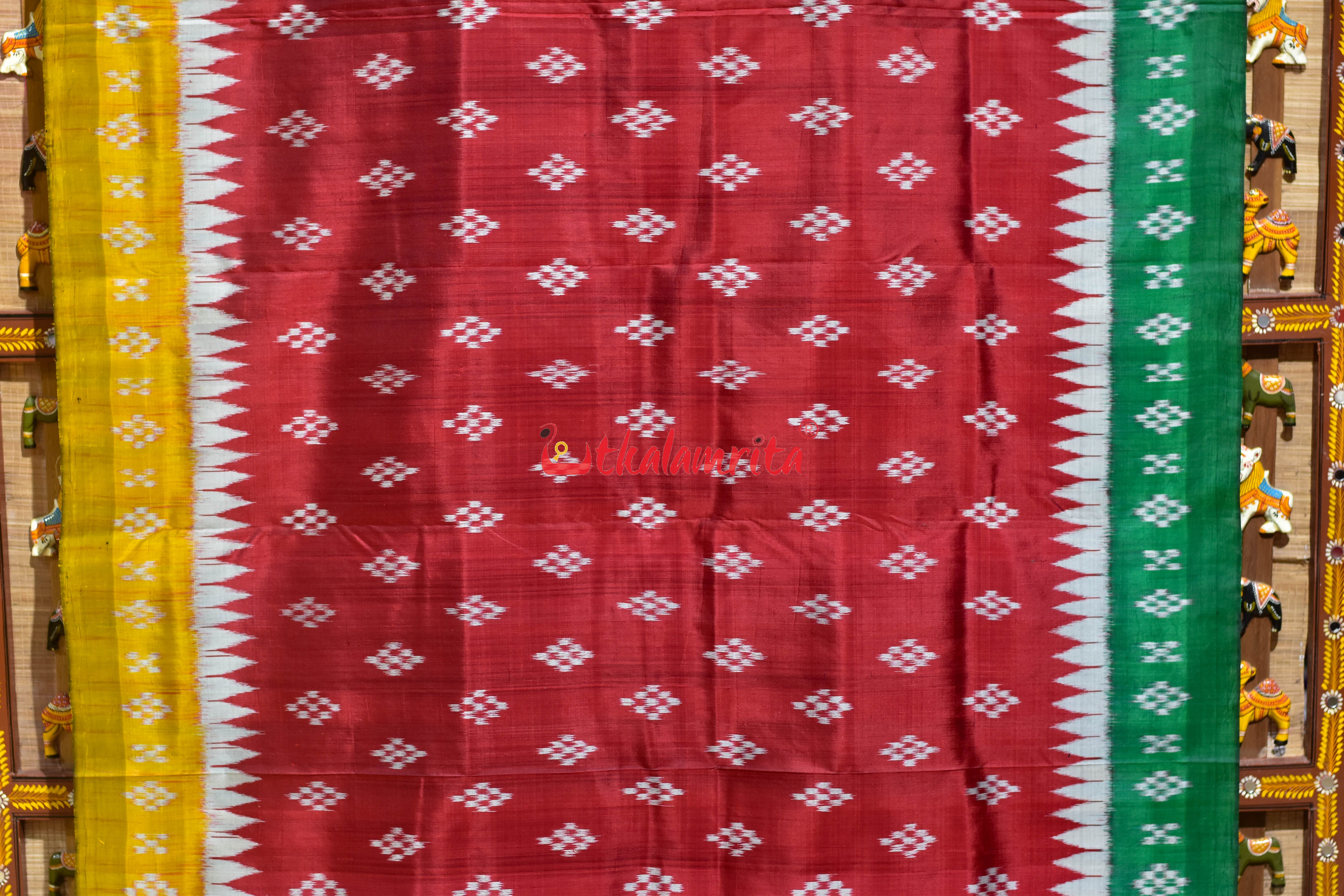 Ganga Jamuna Pasapali Red Khandua Silk Saree