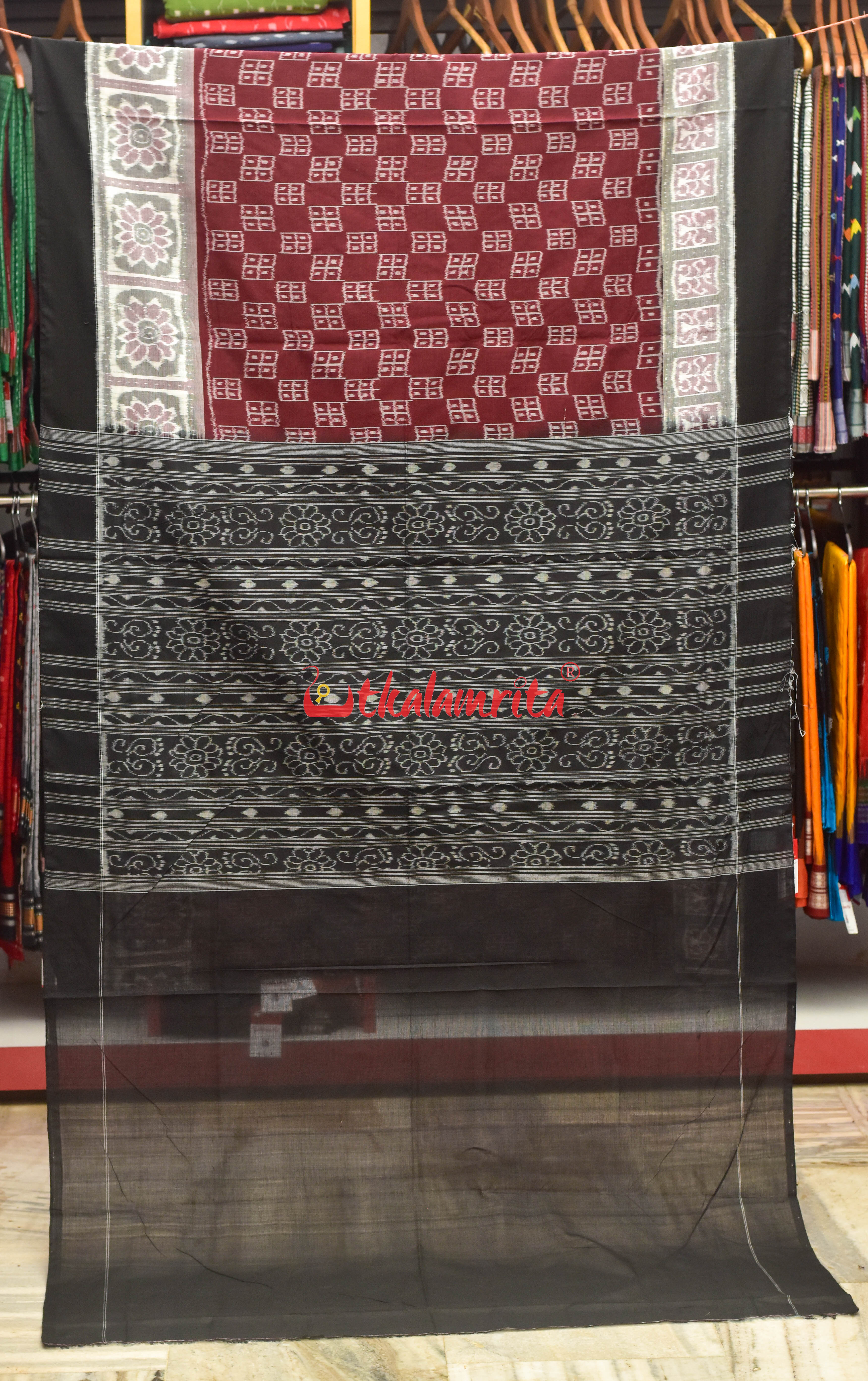 Maroon Windows Bandha Sambalpuri Cotton Saree