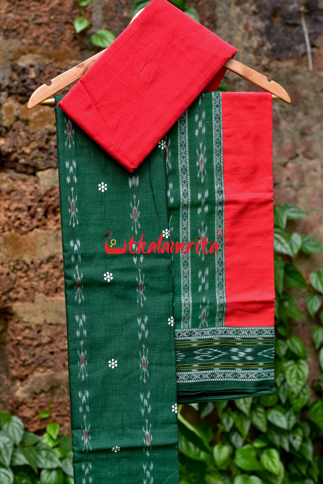 Forest Green Red Pasapali Flower Dress Set