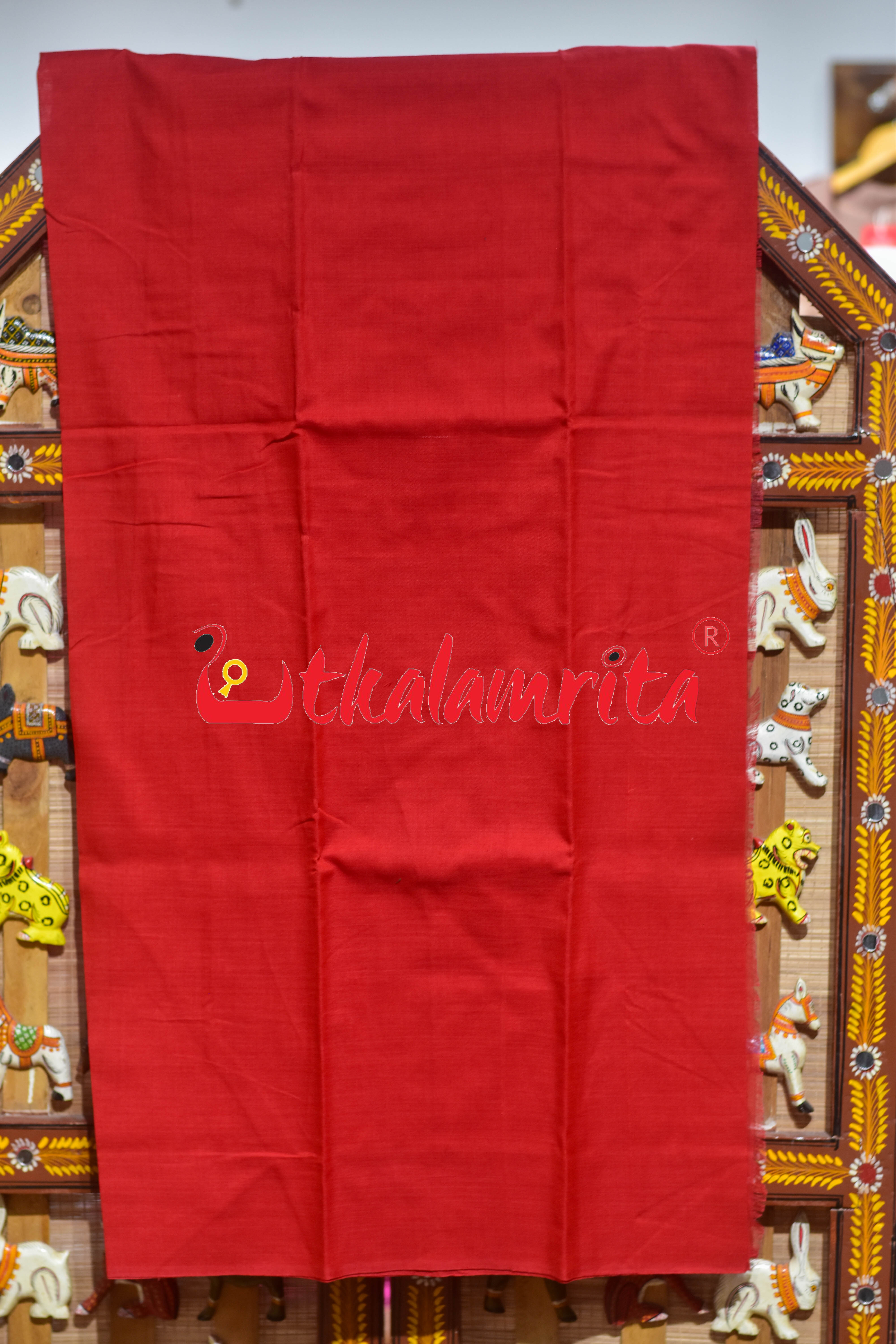 Green Red Middle Design Cotton Dress Set