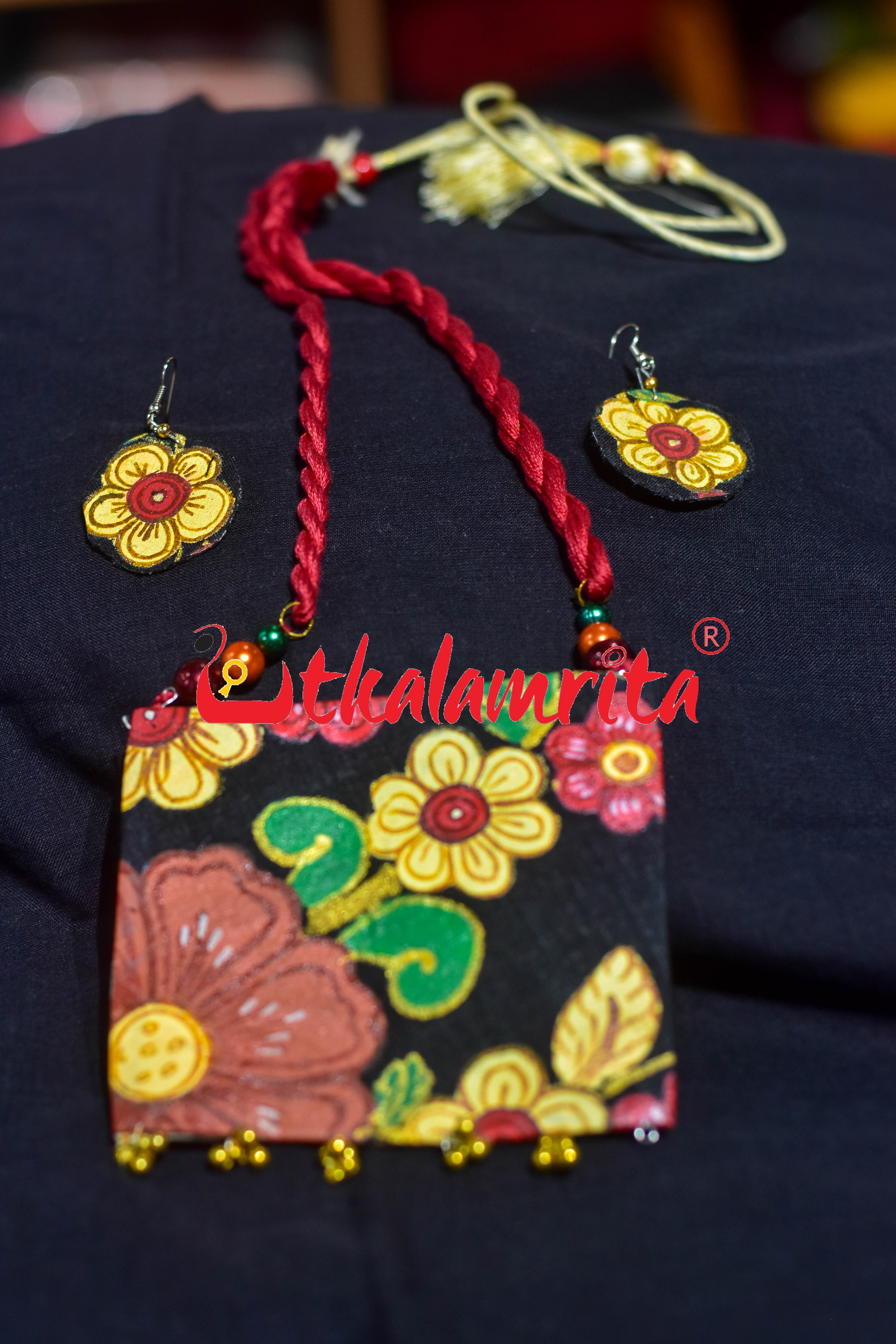 Big Pattachitra Flower Necklace Set