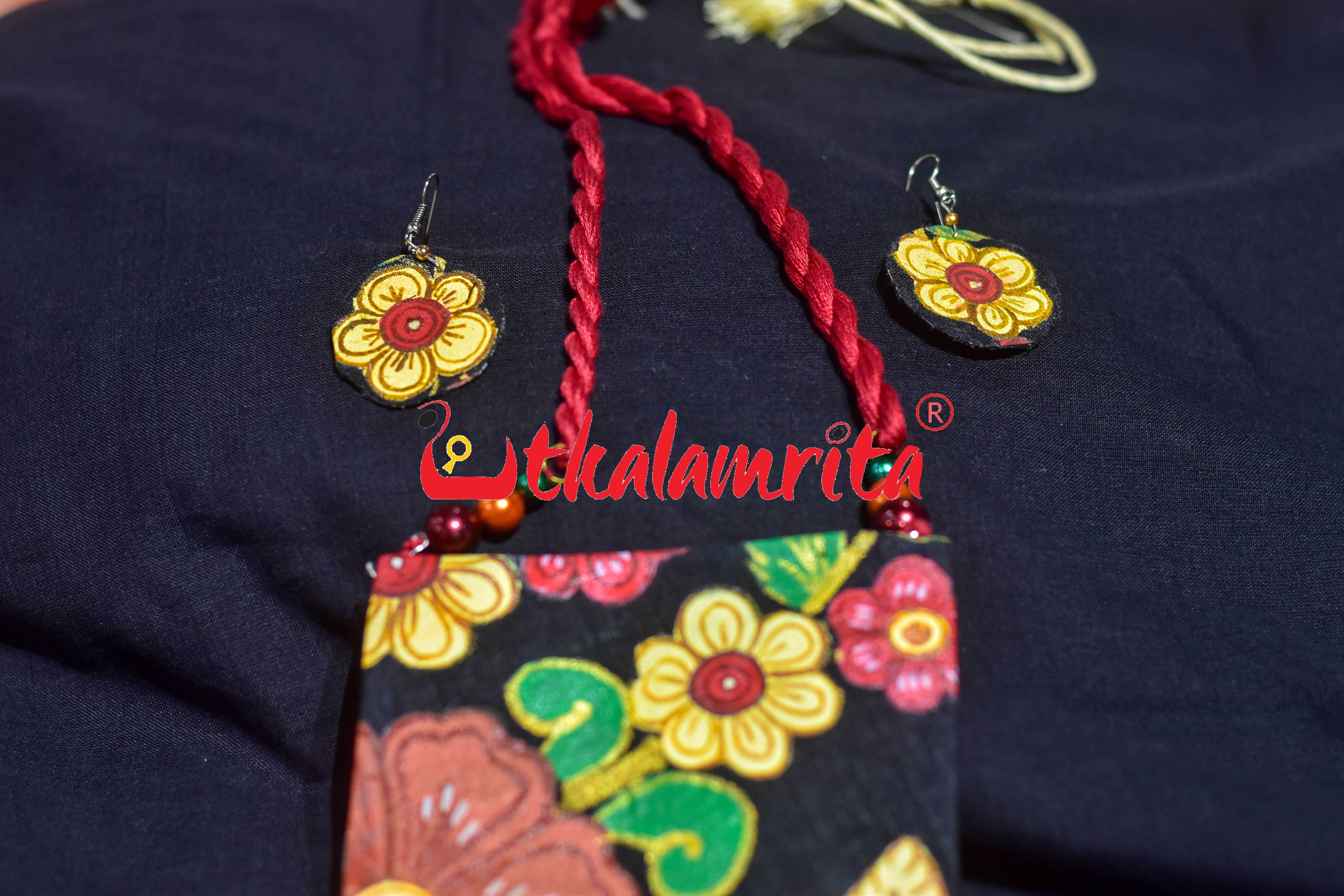 Big Pattachitra Flower Necklace Set
