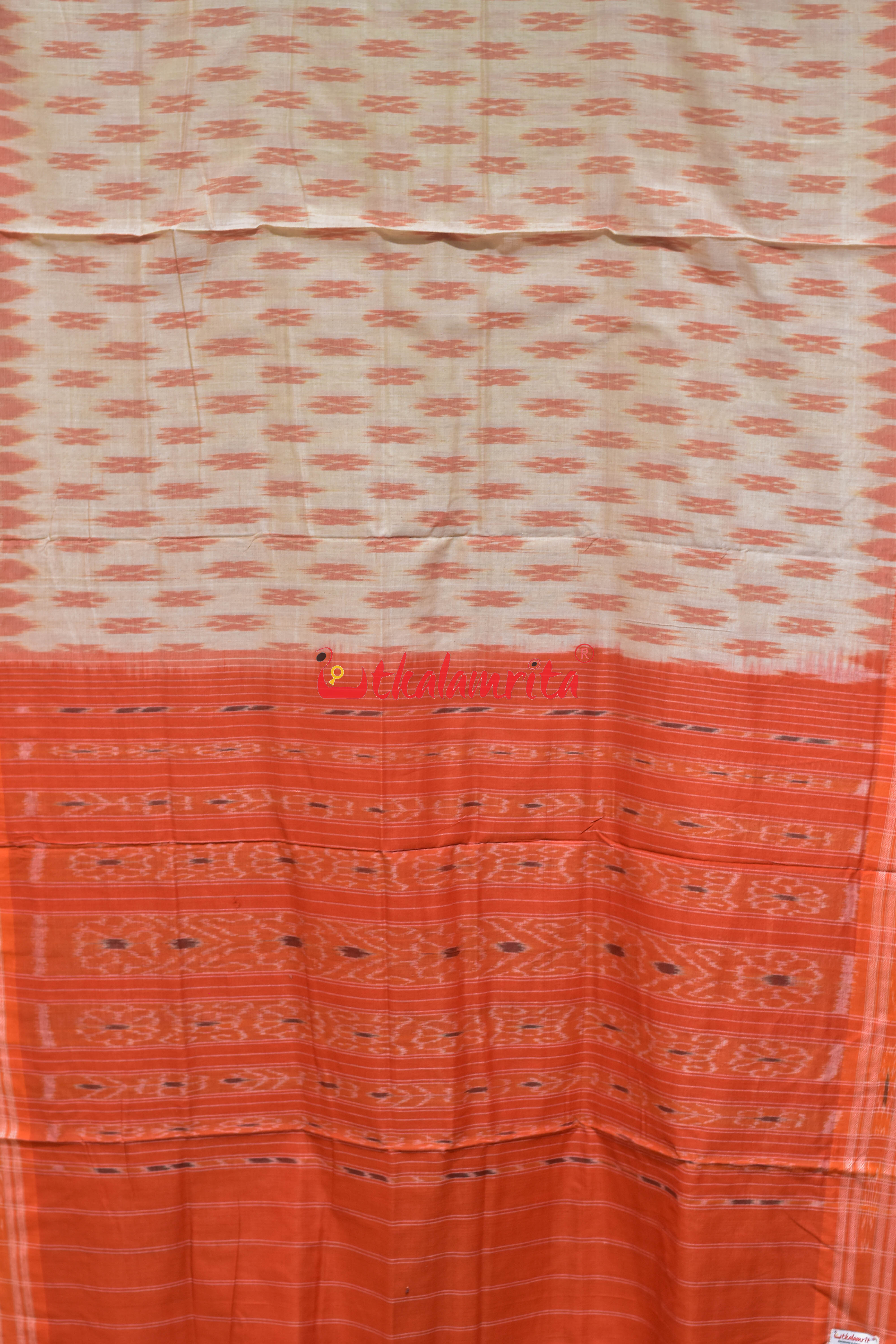 Off White Orange Body Bandha Khandua Cotton Saree
