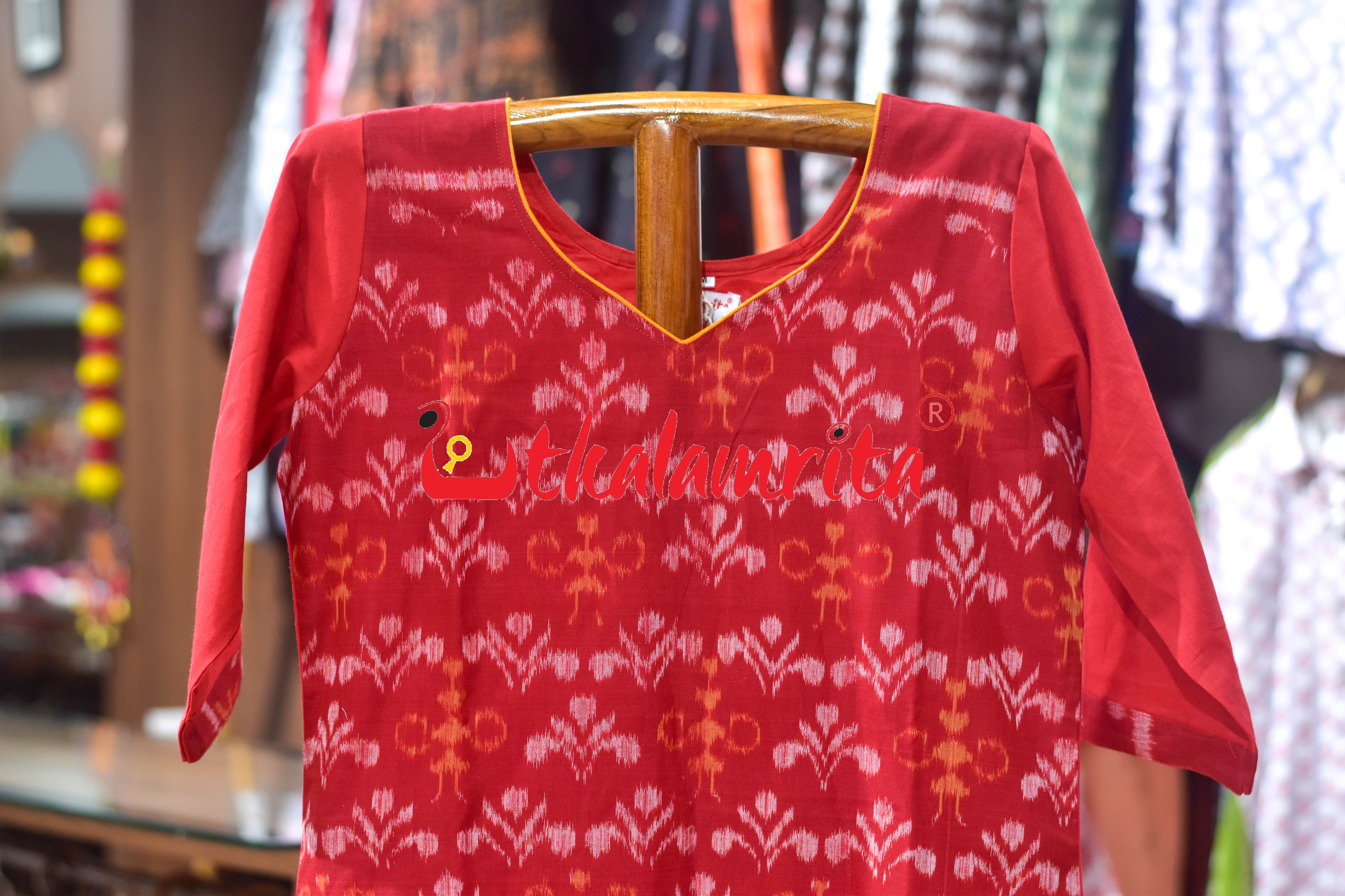 Red Tribal and Trees Sambalpuri (Ladies Kurti)