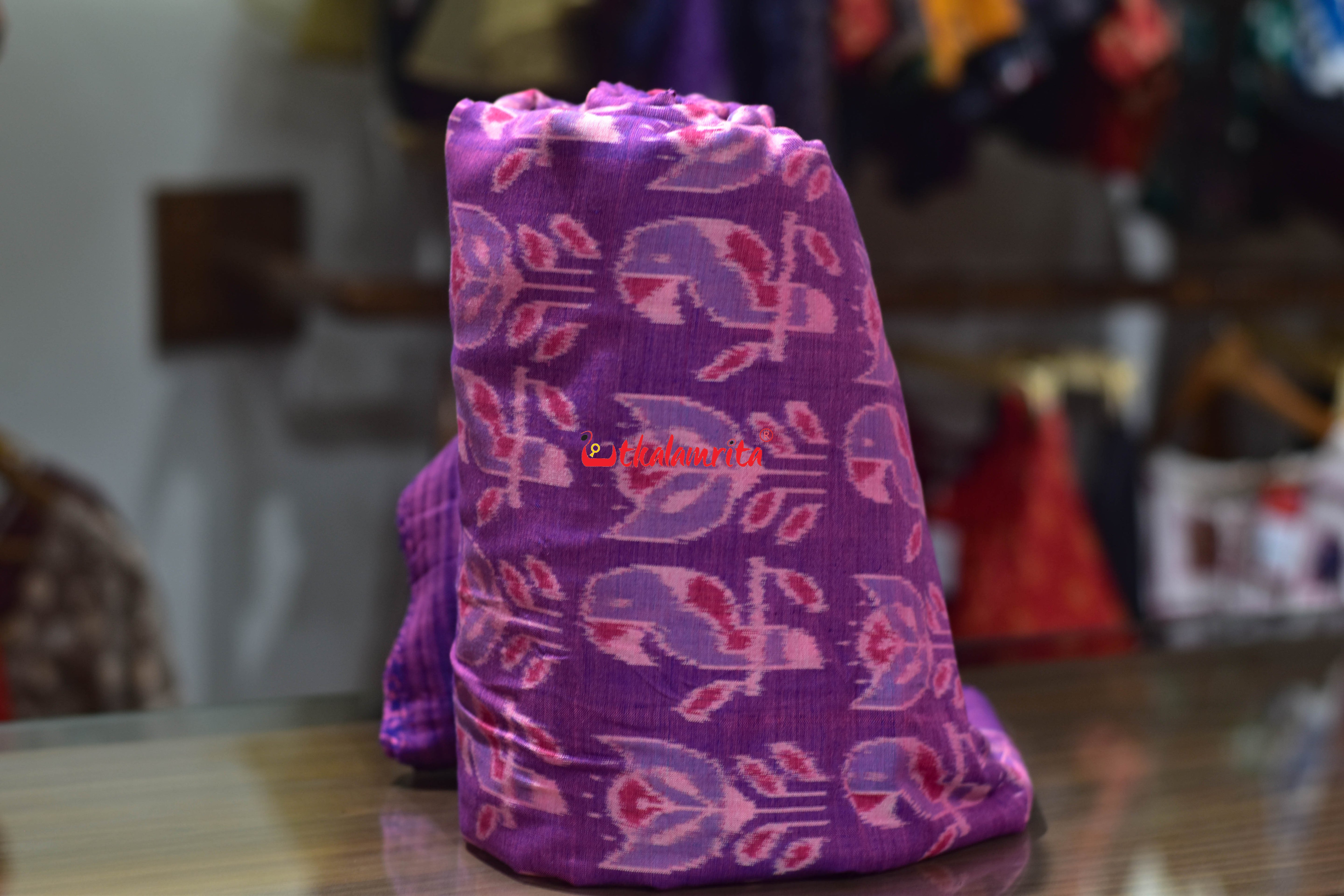 Pink Purple Parrot Sambalpuri Cotton (Fabric)
