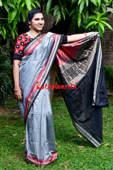 Grey Doll Bomkai Double Border Silk Saree