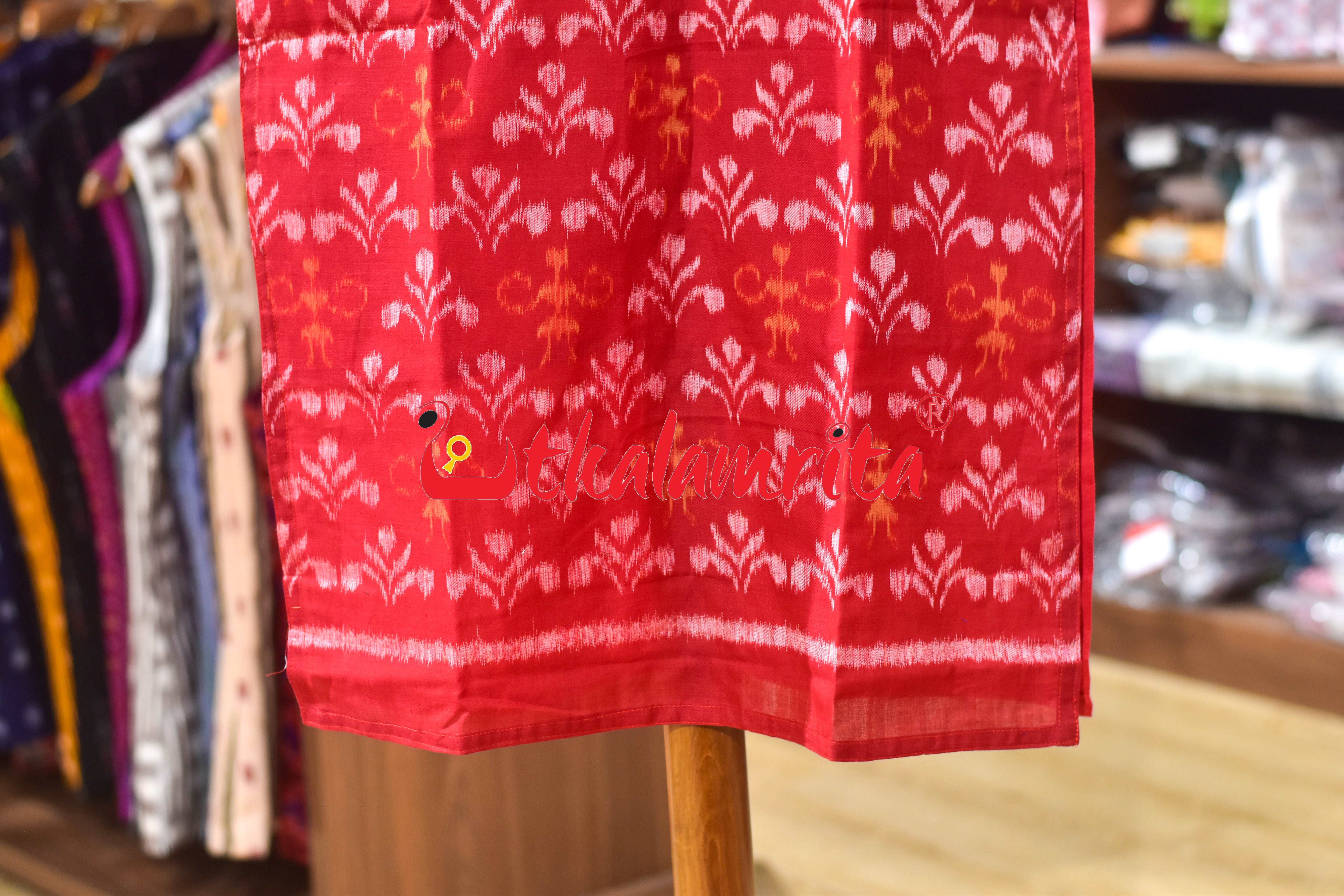 Red Tribal and Trees Sambalpuri (Ladies Kurti)
