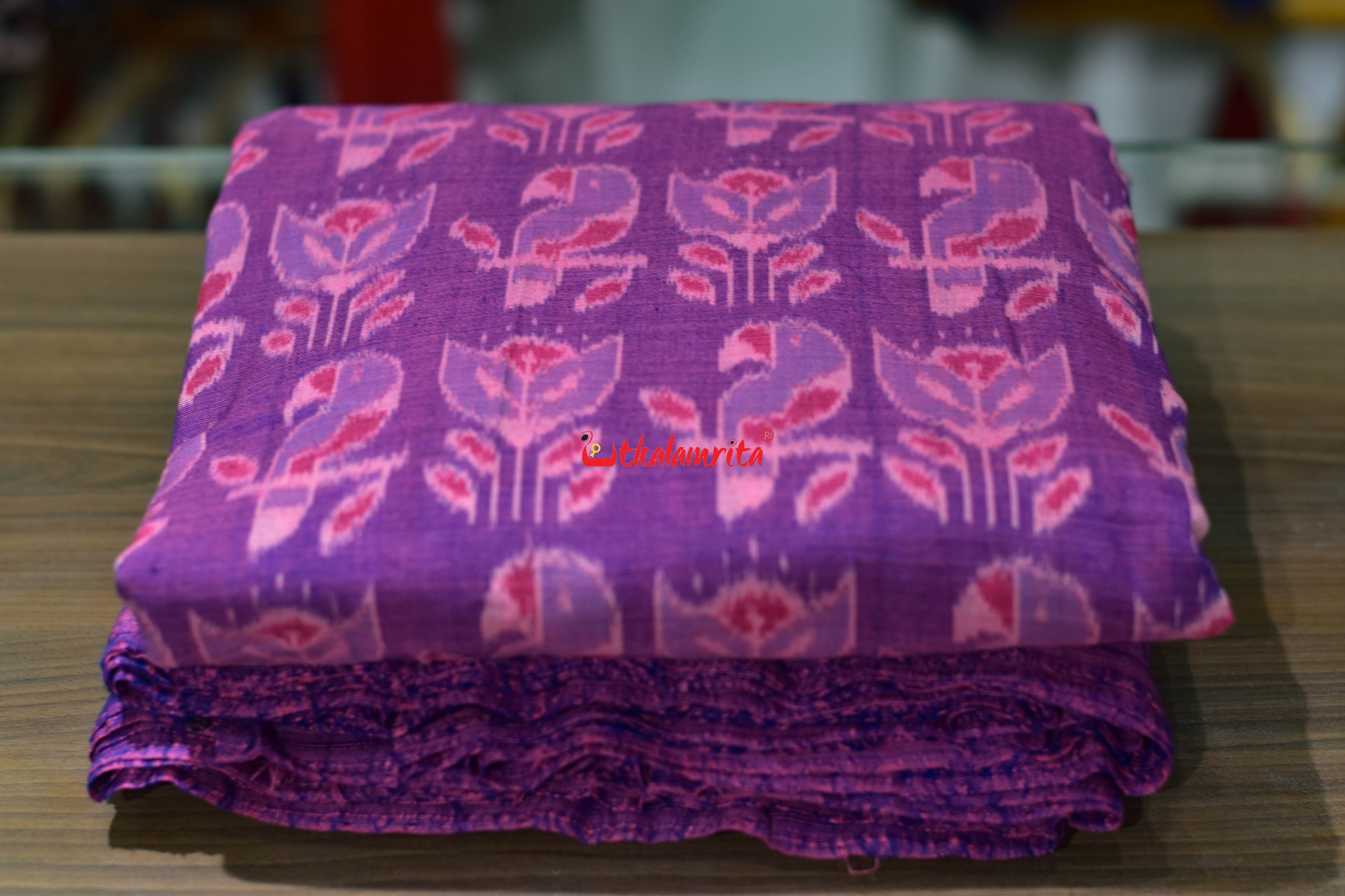 Pink Purple Parrot Sambalpuri Cotton (Fabric)