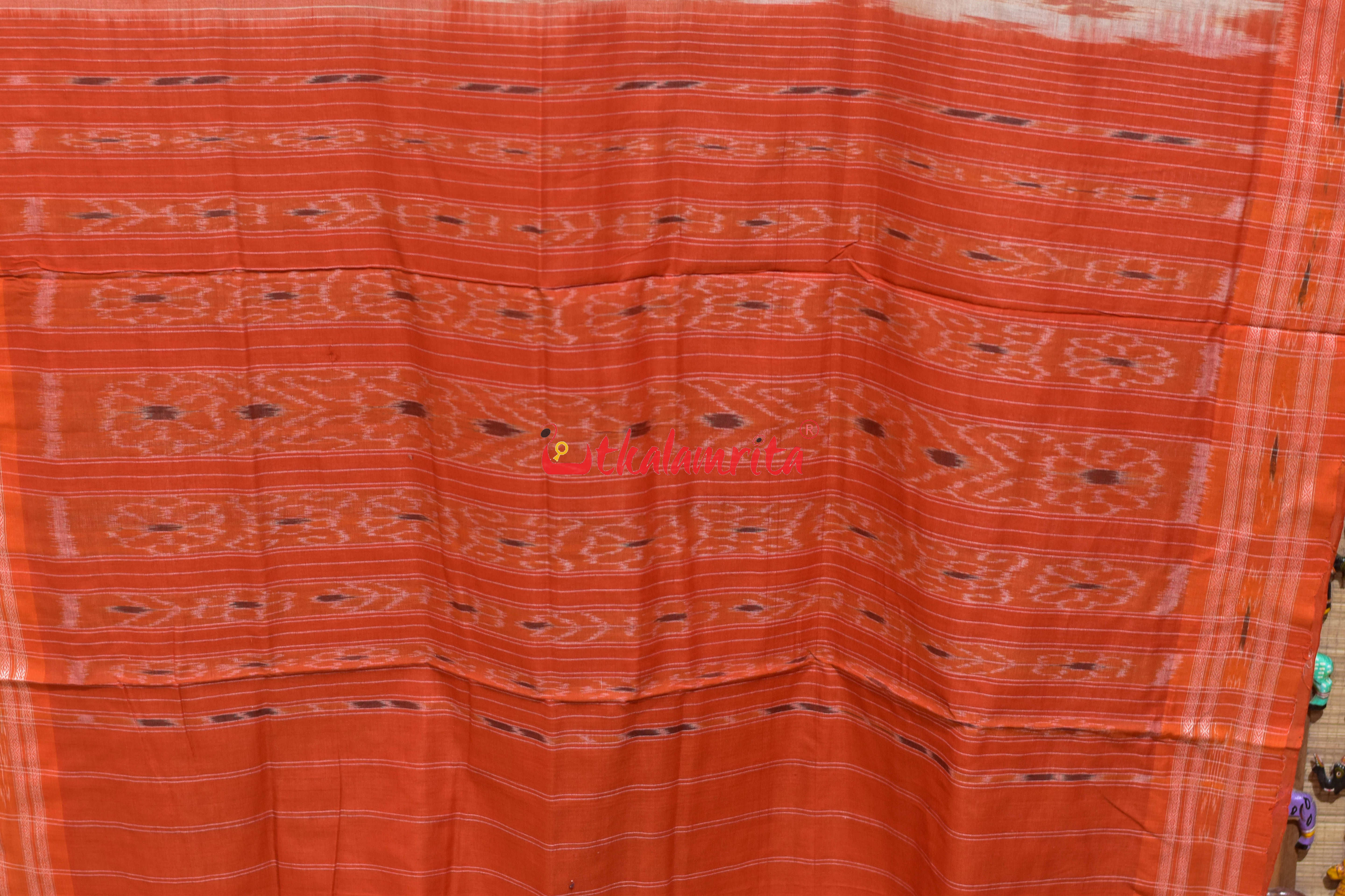 Off White Orange Body Bandha Khandua Cotton Saree