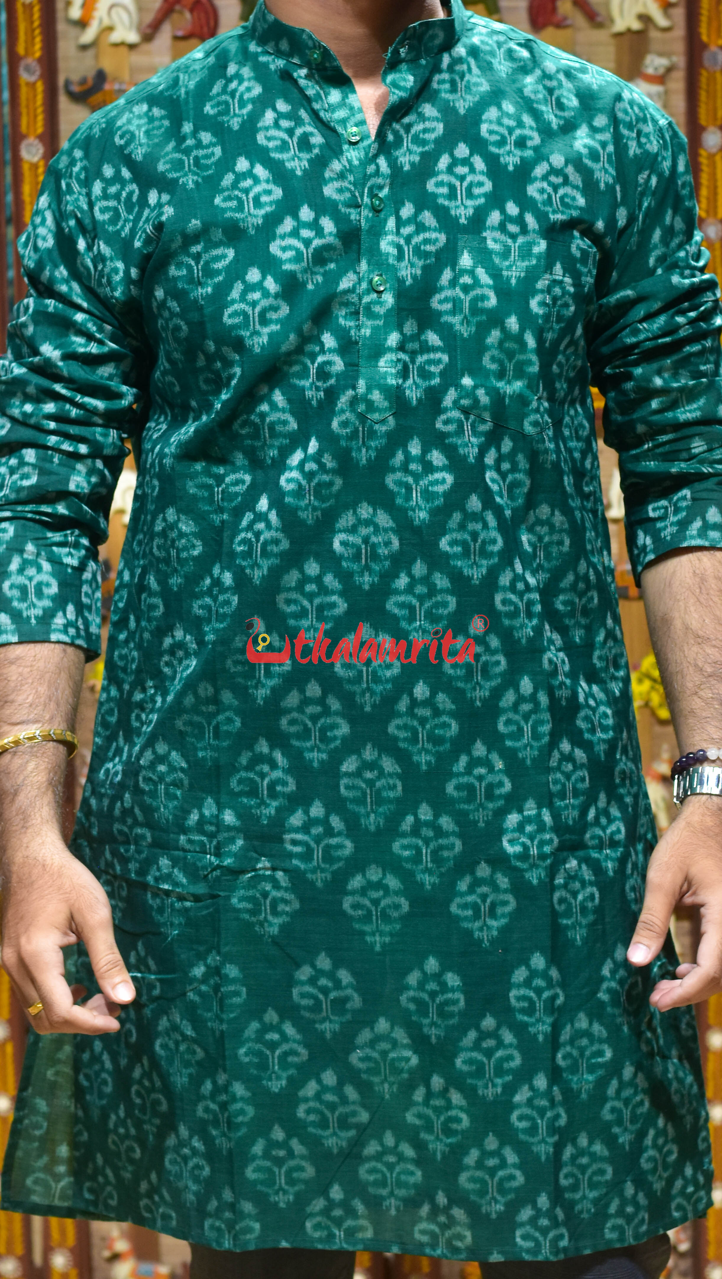 Bottle Green Trees (Men's Long Kurta)