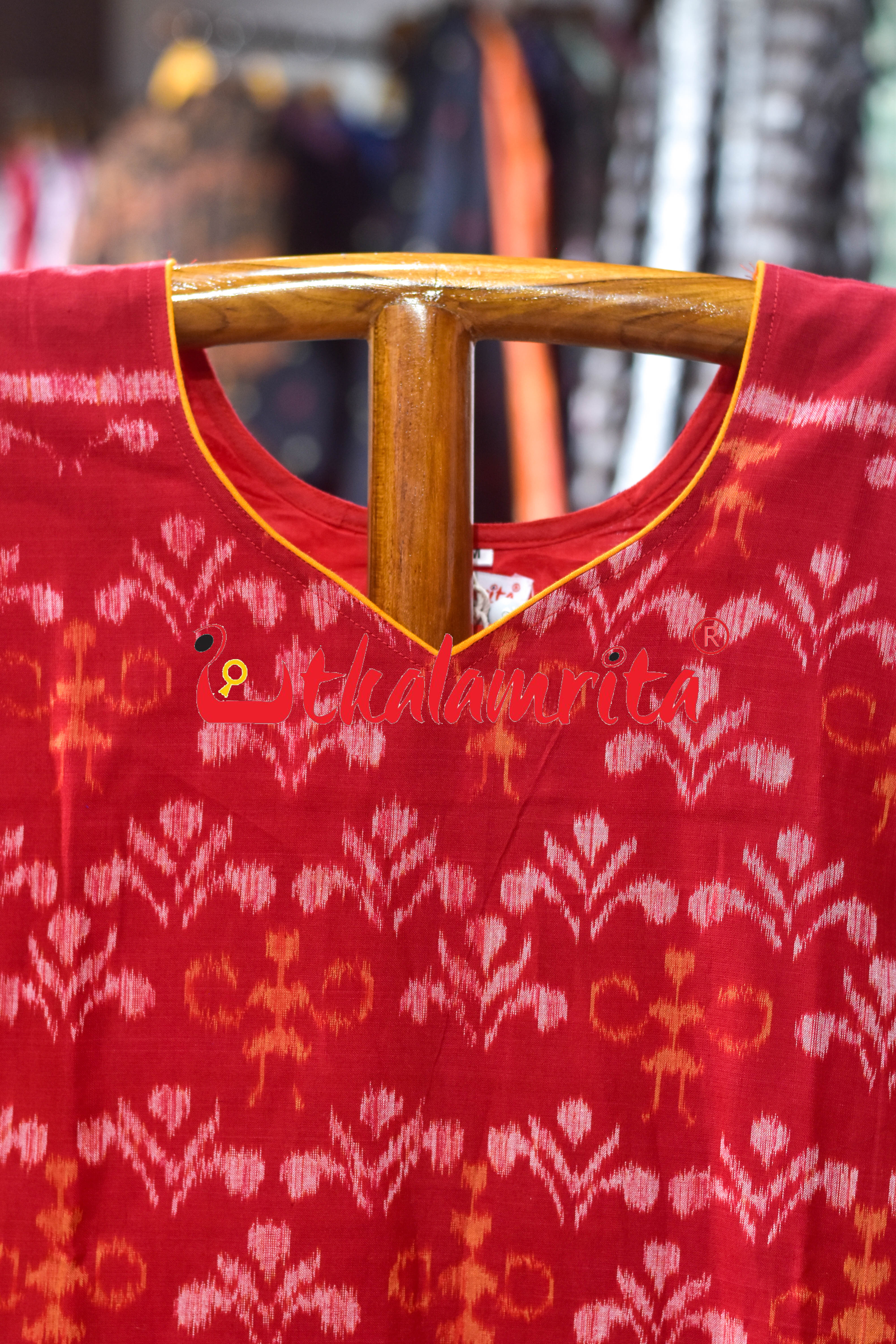 Red Tribal and Trees Sambalpuri (Ladies Kurti)