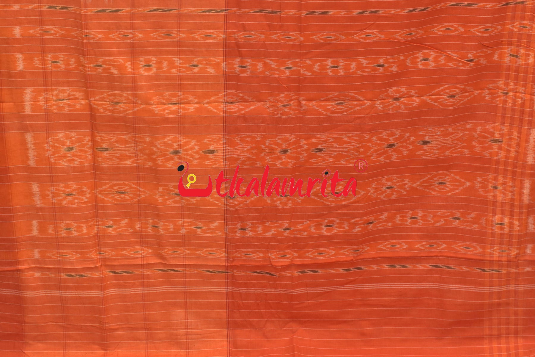 Half Half Orange White Khandua Cotton Checks Saree