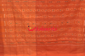 Half Half Orange White Khandua Cotton Checks Saree