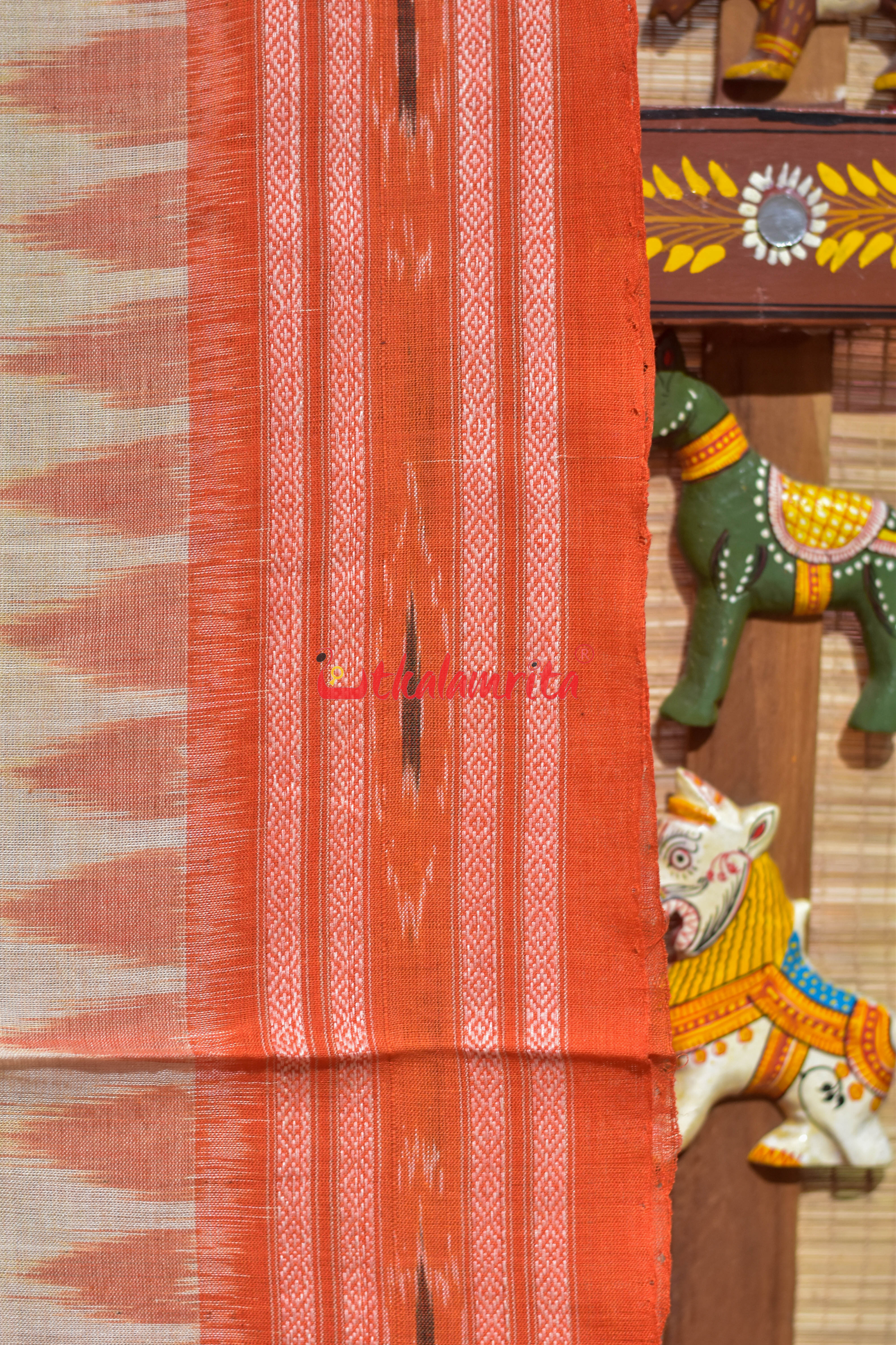 Off White Orange Body Bandha Khandua Cotton Saree