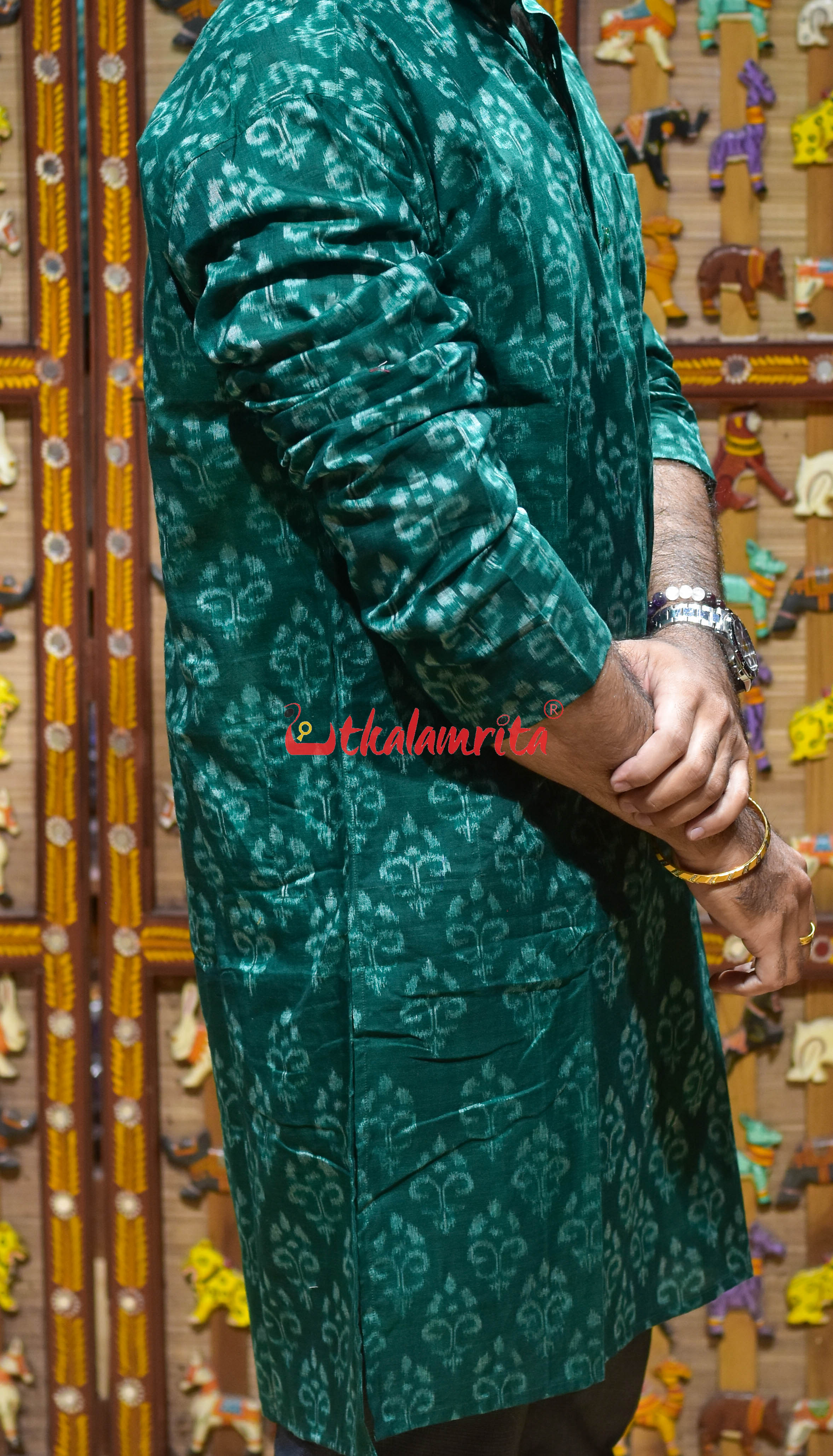 Bottle Green Trees (Men's Long Kurta)