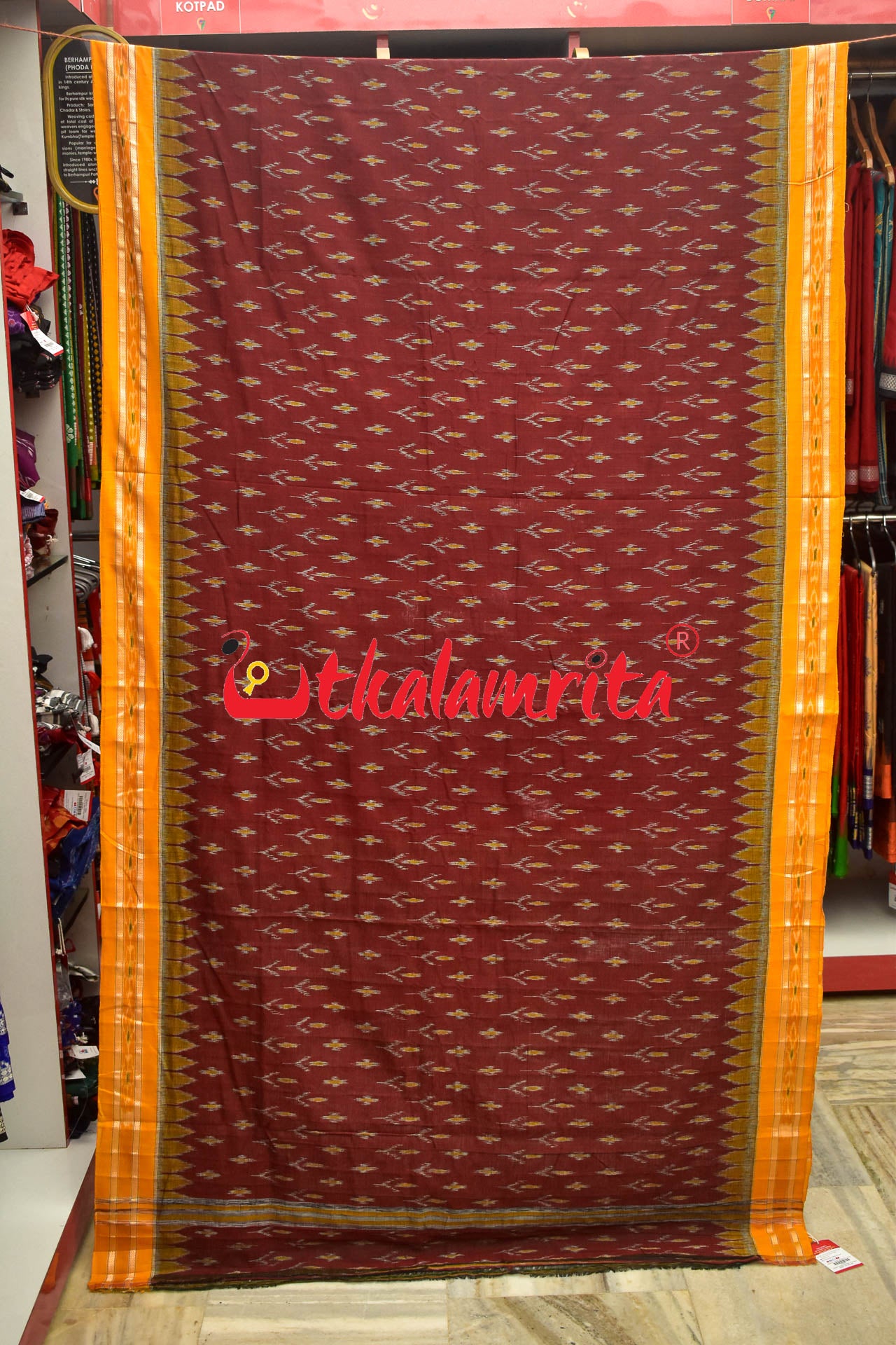 Maroon Turmeric Khandua Cotton Saree