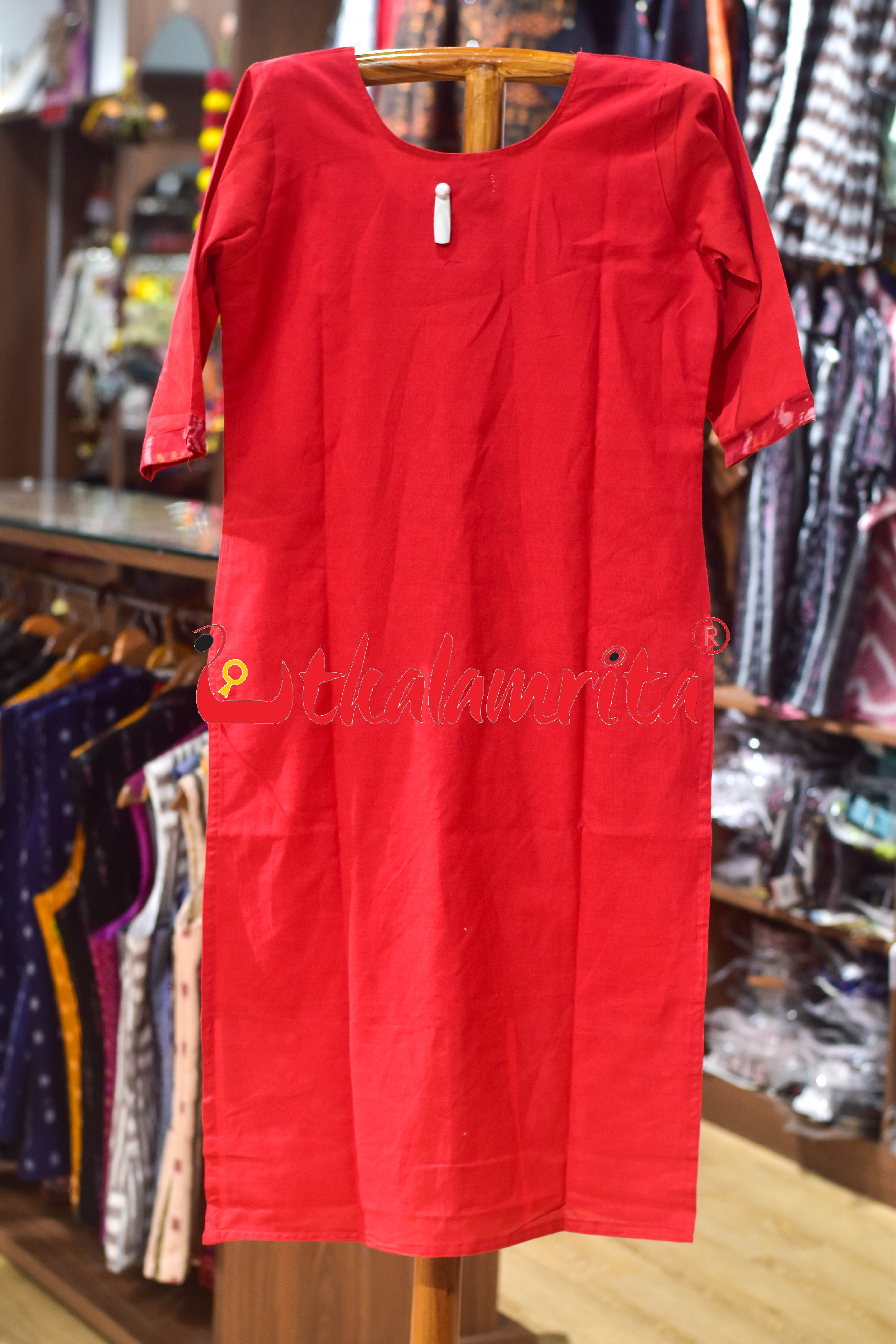 Red Tribal and Trees Sambalpuri (Ladies Kurti)