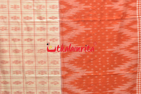 Half Half Orange White Khandua Cotton Checks Saree