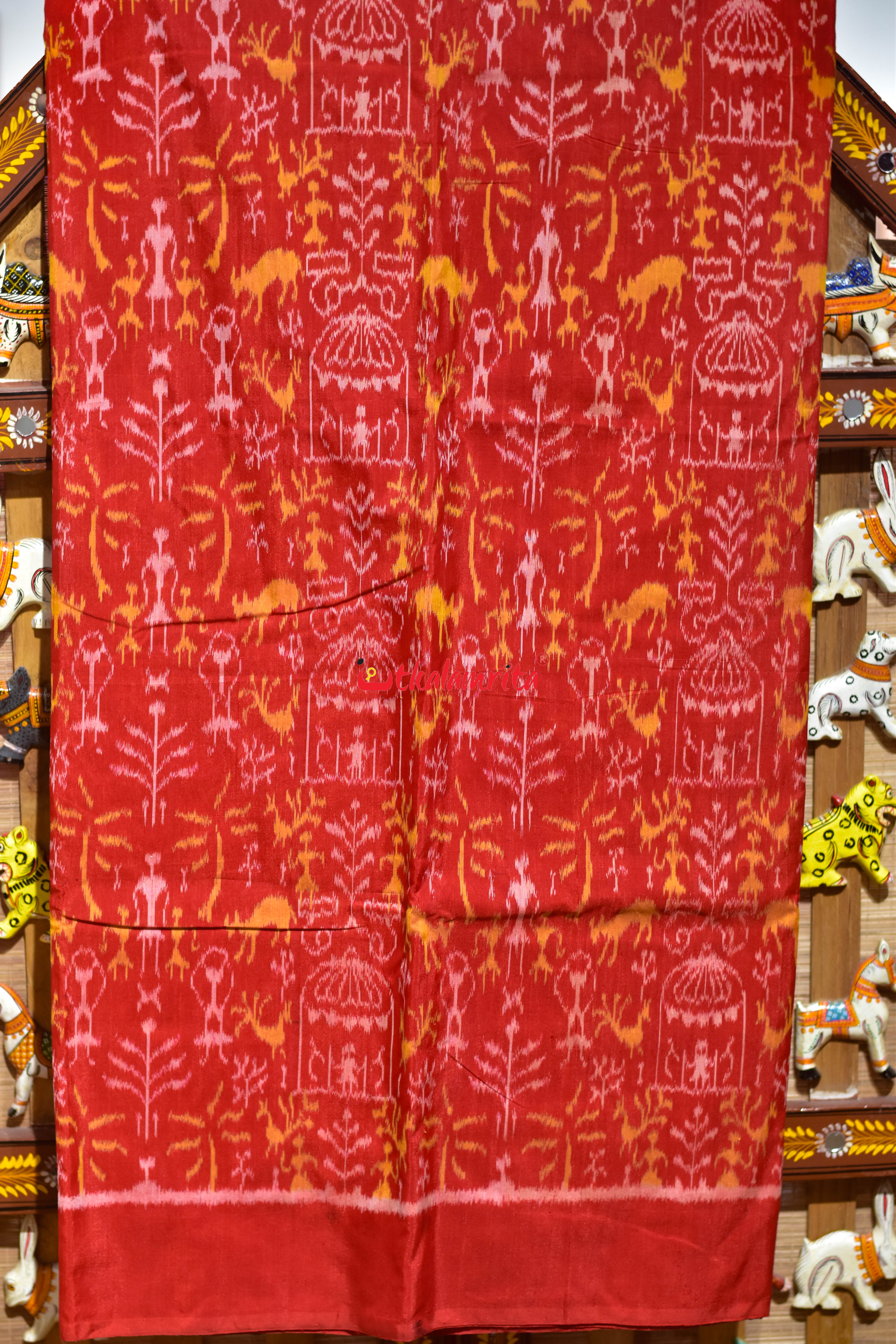 Red Yellow Tribal Sambalpuri Bapta Dress Set