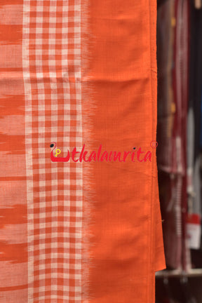 Half Half Orange White Khandua Cotton Checks Saree