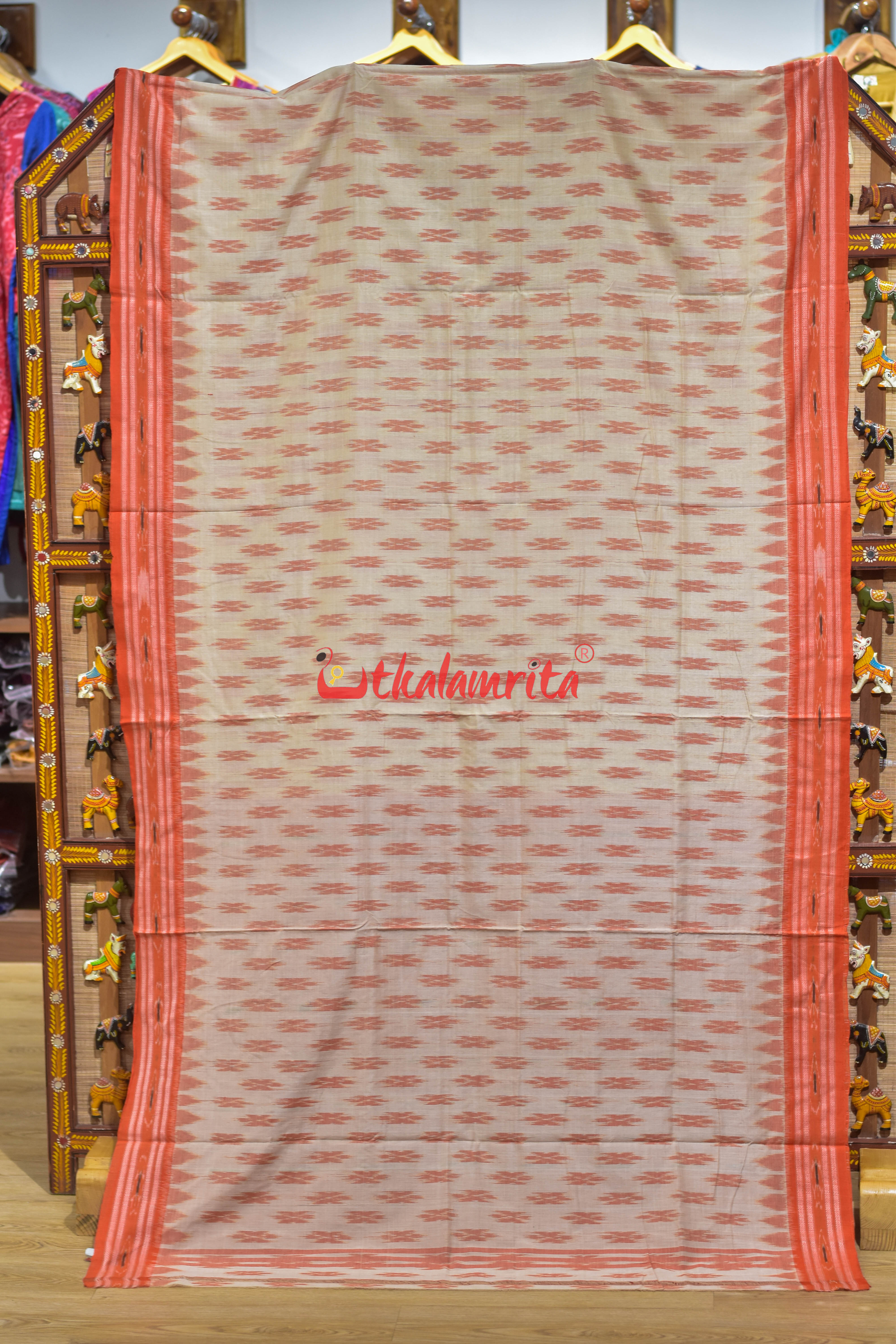 Off White Orange Body Bandha Khandua Cotton Saree
