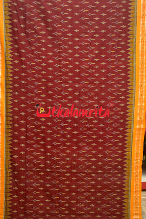 Maroon Turmeric Khandua Cotton Saree