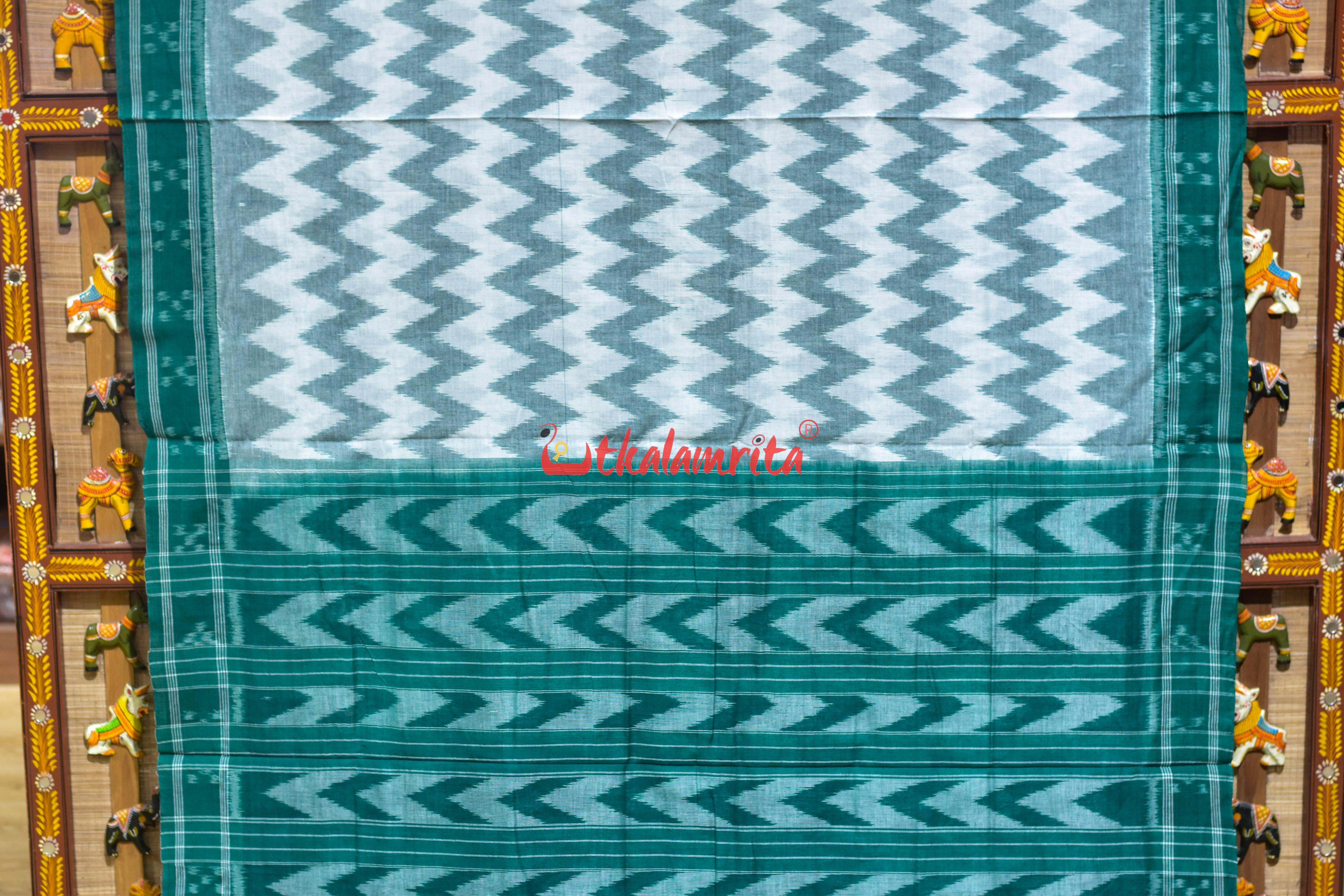 White Green Taranga Khandua Cotton Saree