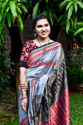 Grey Doll Bomkai Double Border Silk Saree