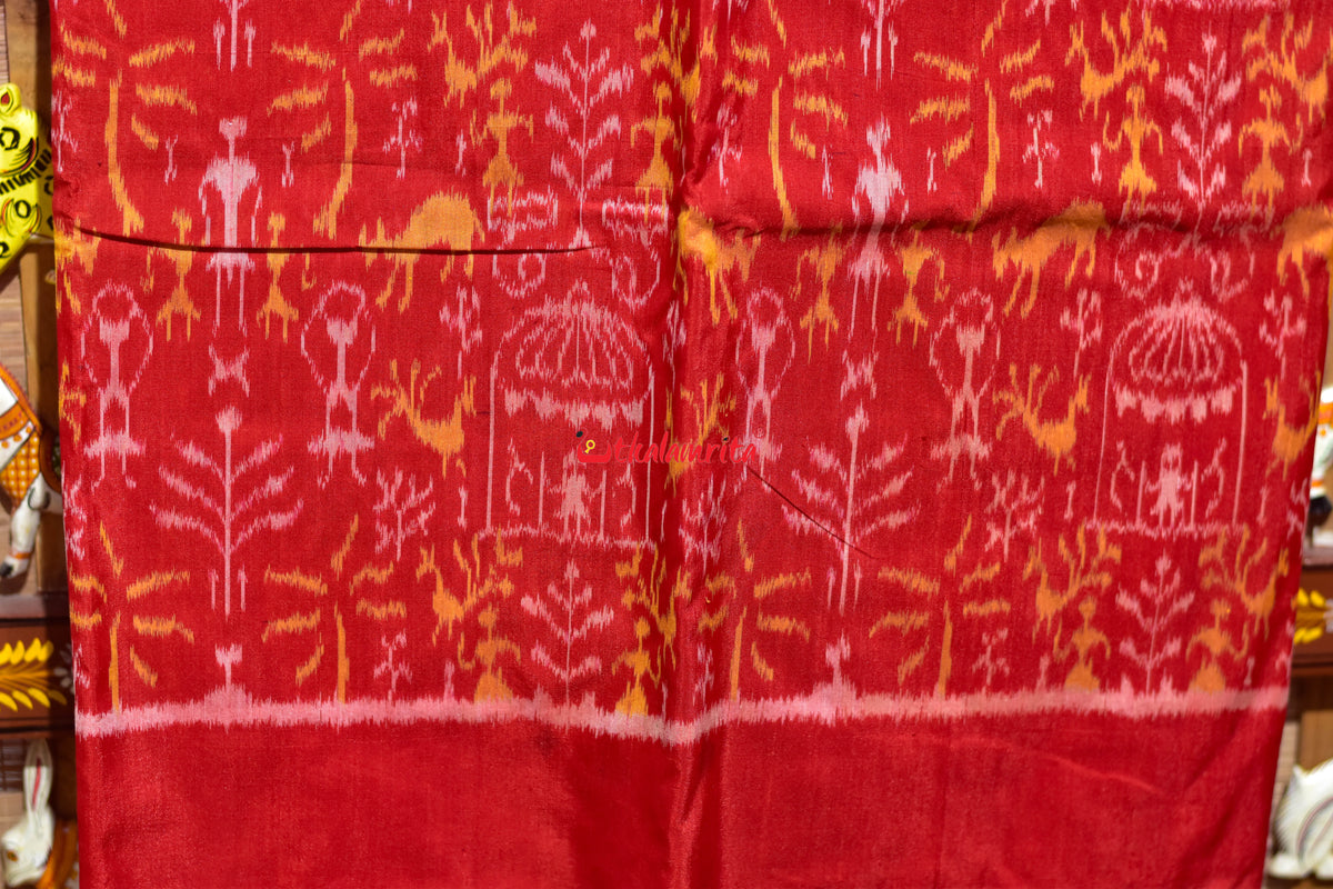 Red Yellow Tribal Sambalpuri Bapta Dress Set