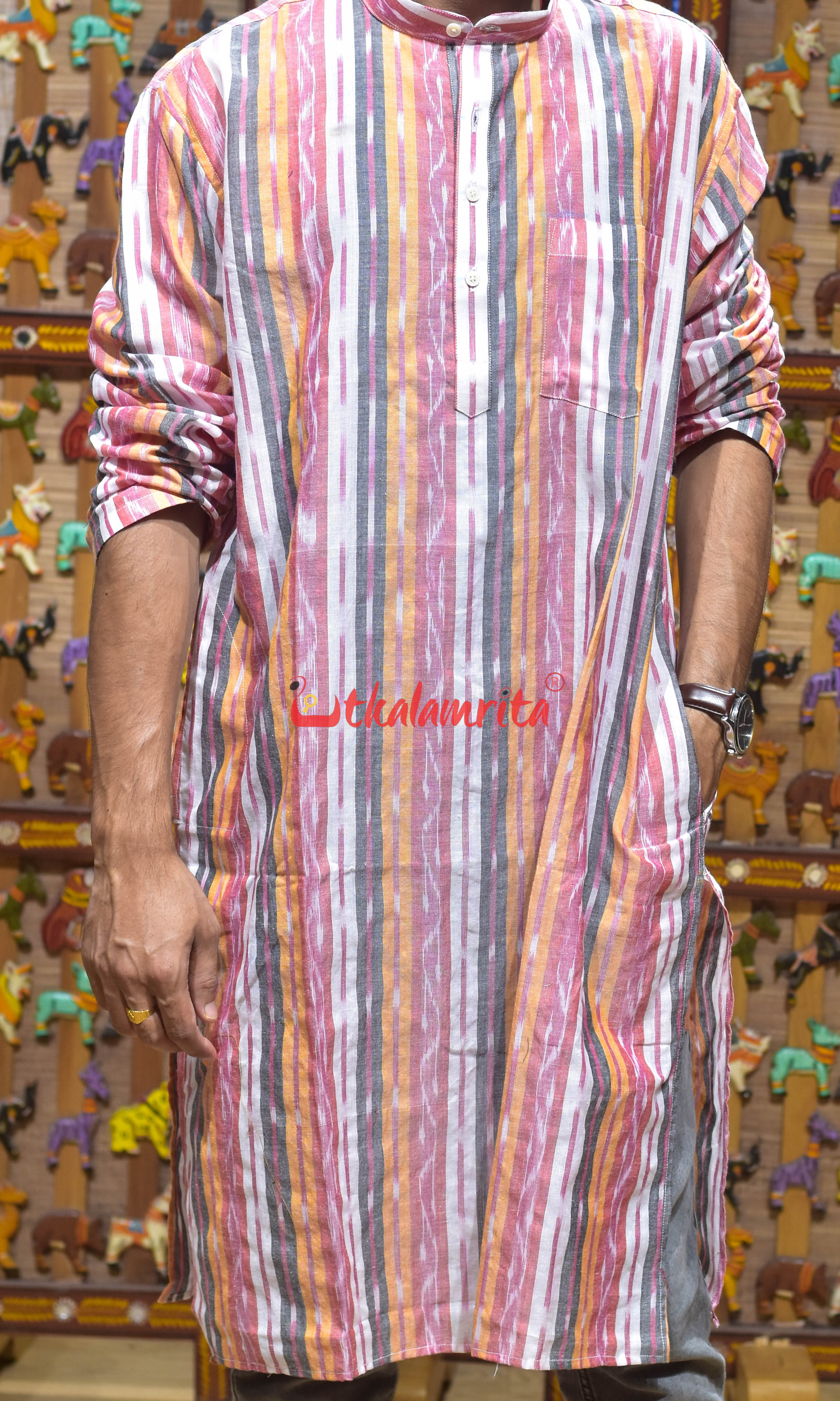 White Red Checks (Men's Long Kurta)