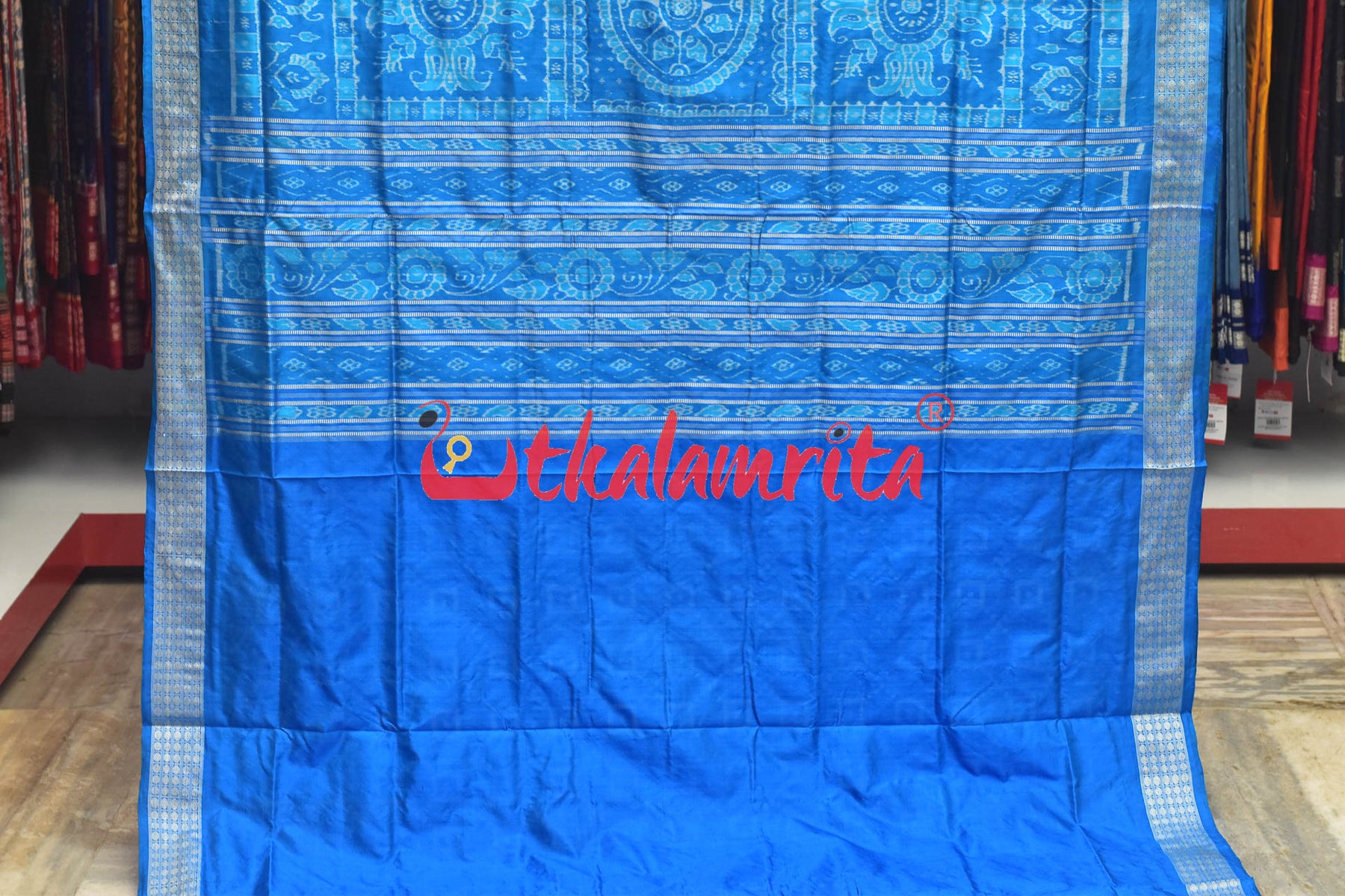 Blue Flowers and Kuthi Sambalpuri Silk Saree