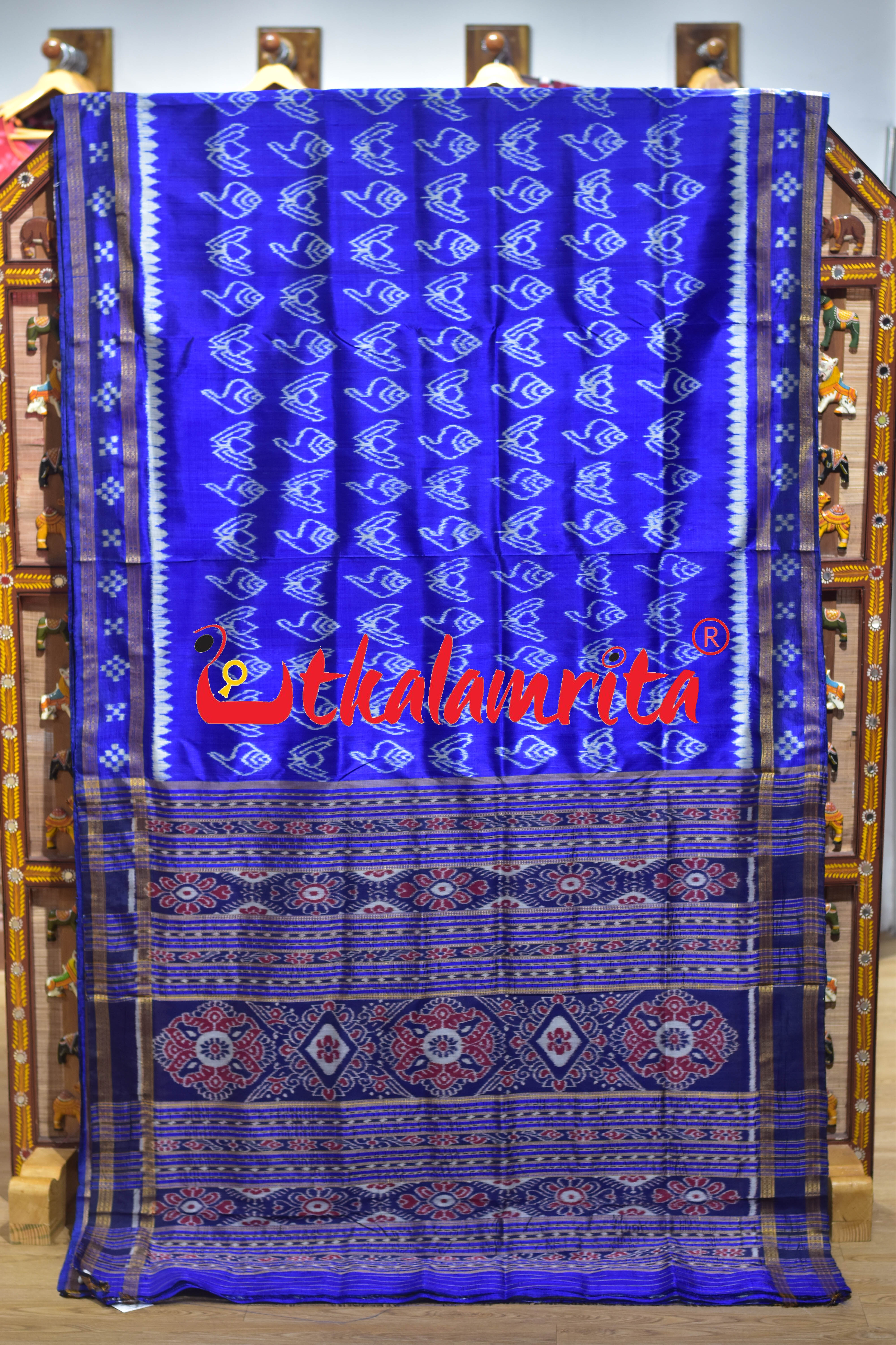 Blue Sankha Padma Khandua Silk Saree