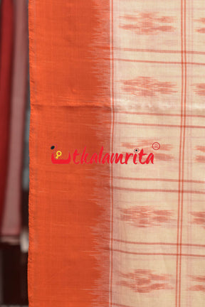 Half Half Orange White Khandua Cotton Checks Saree