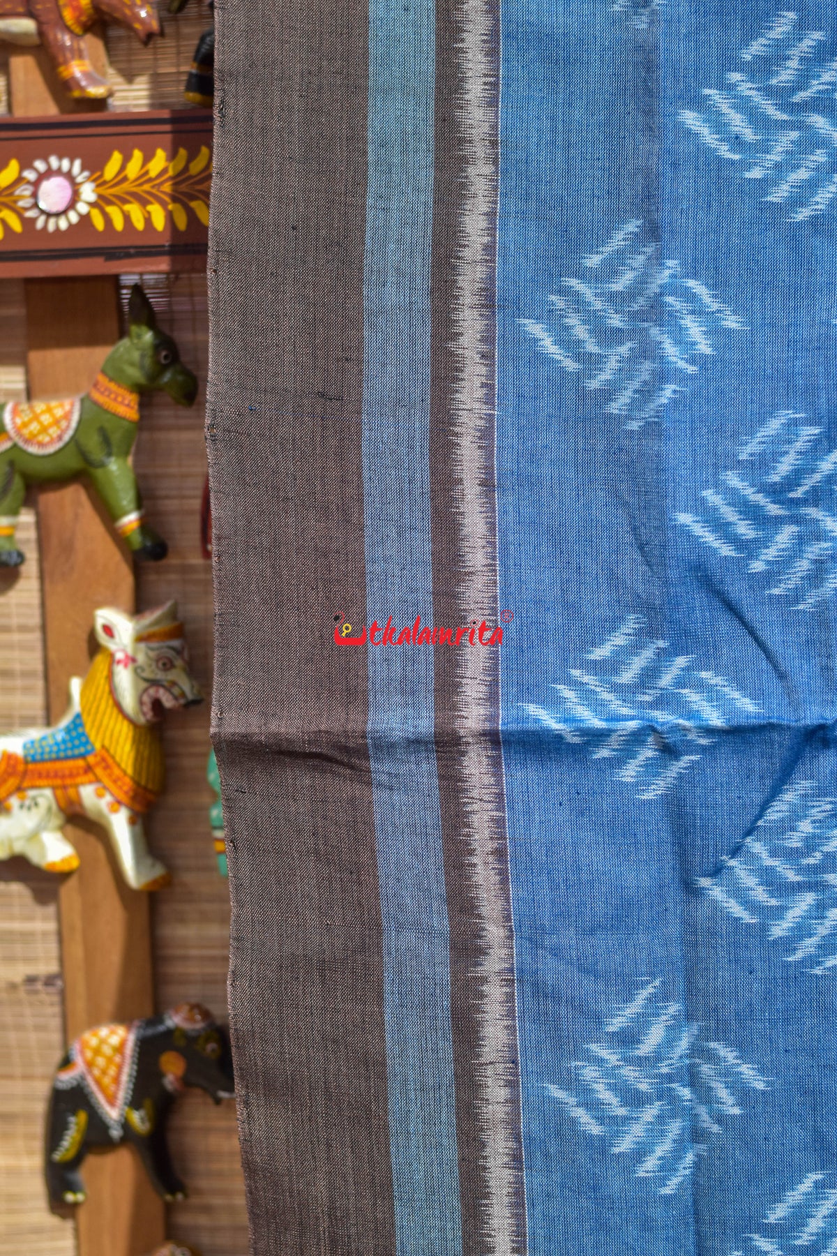 Sky Blue Brown Gaara Thikiri Maniabandha Cotton Saree