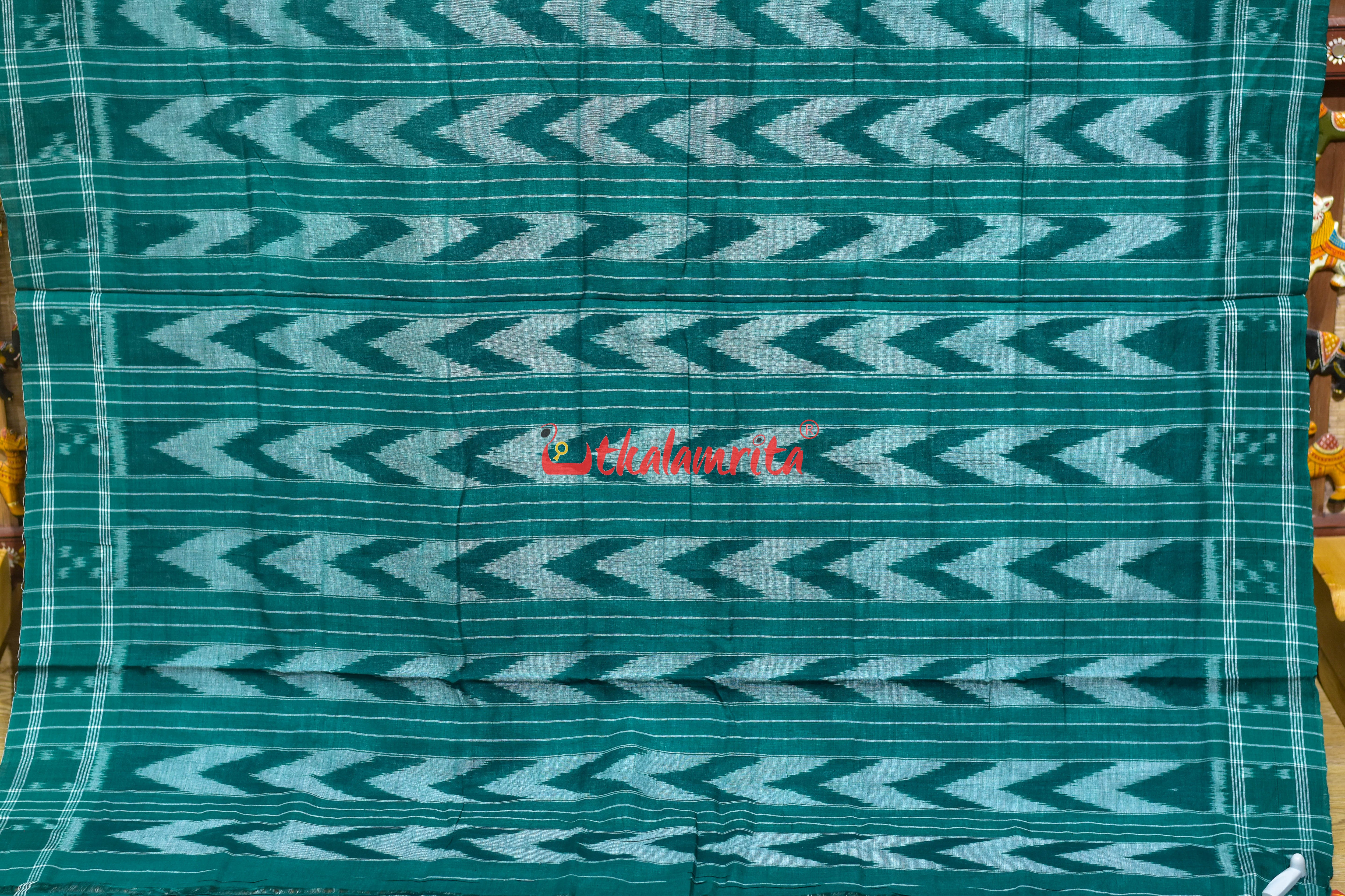 White Green Taranga Khandua Cotton Saree