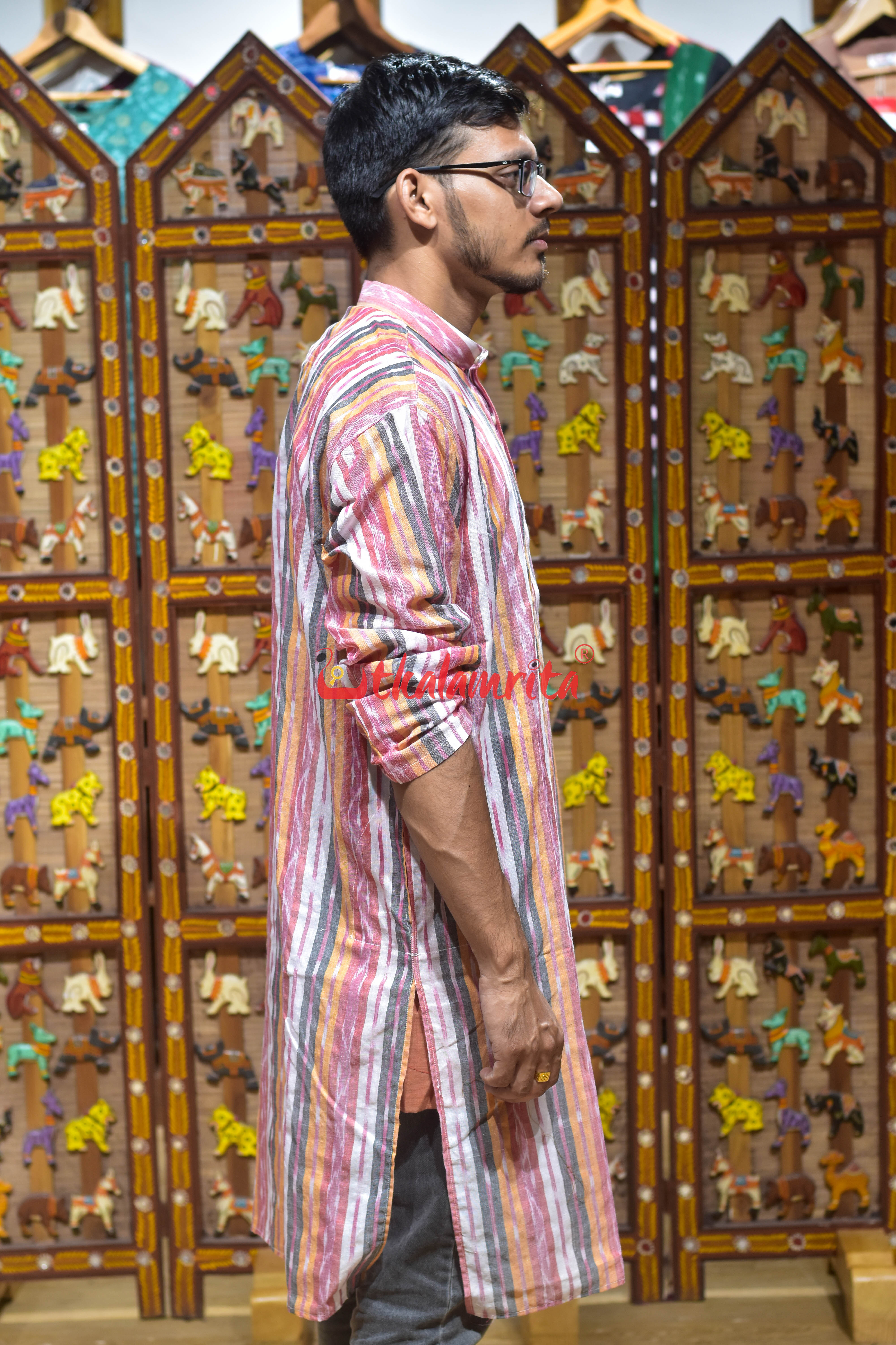 White Red Checks (Men's Long Kurta)