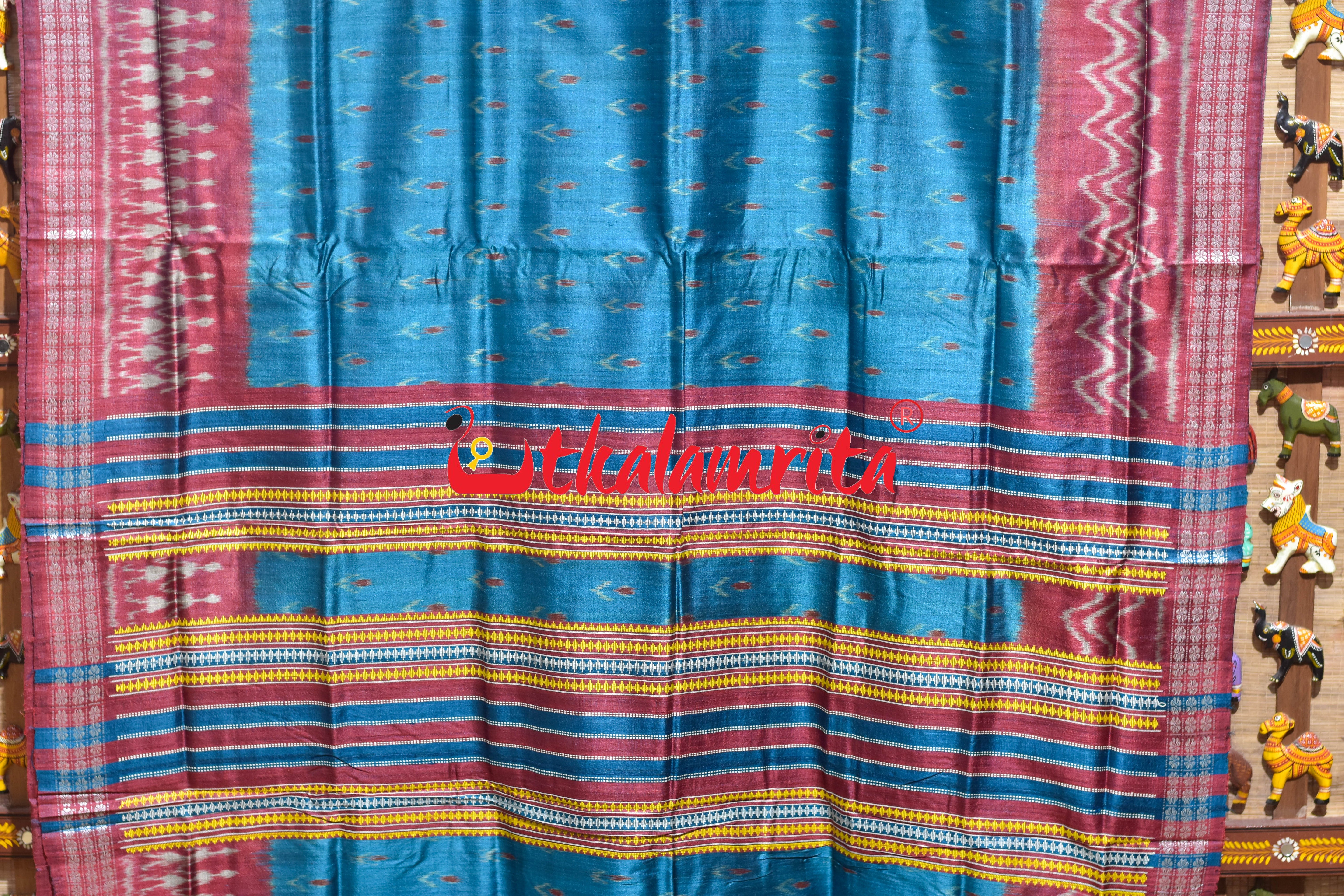 German Blue Chandrika Gopalpur Tussar Silk Saree
