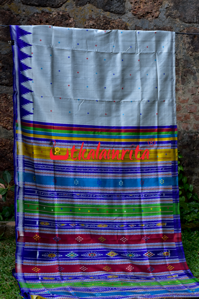 Grey Blue One side Temple Double Anchal Berhampuri Silk