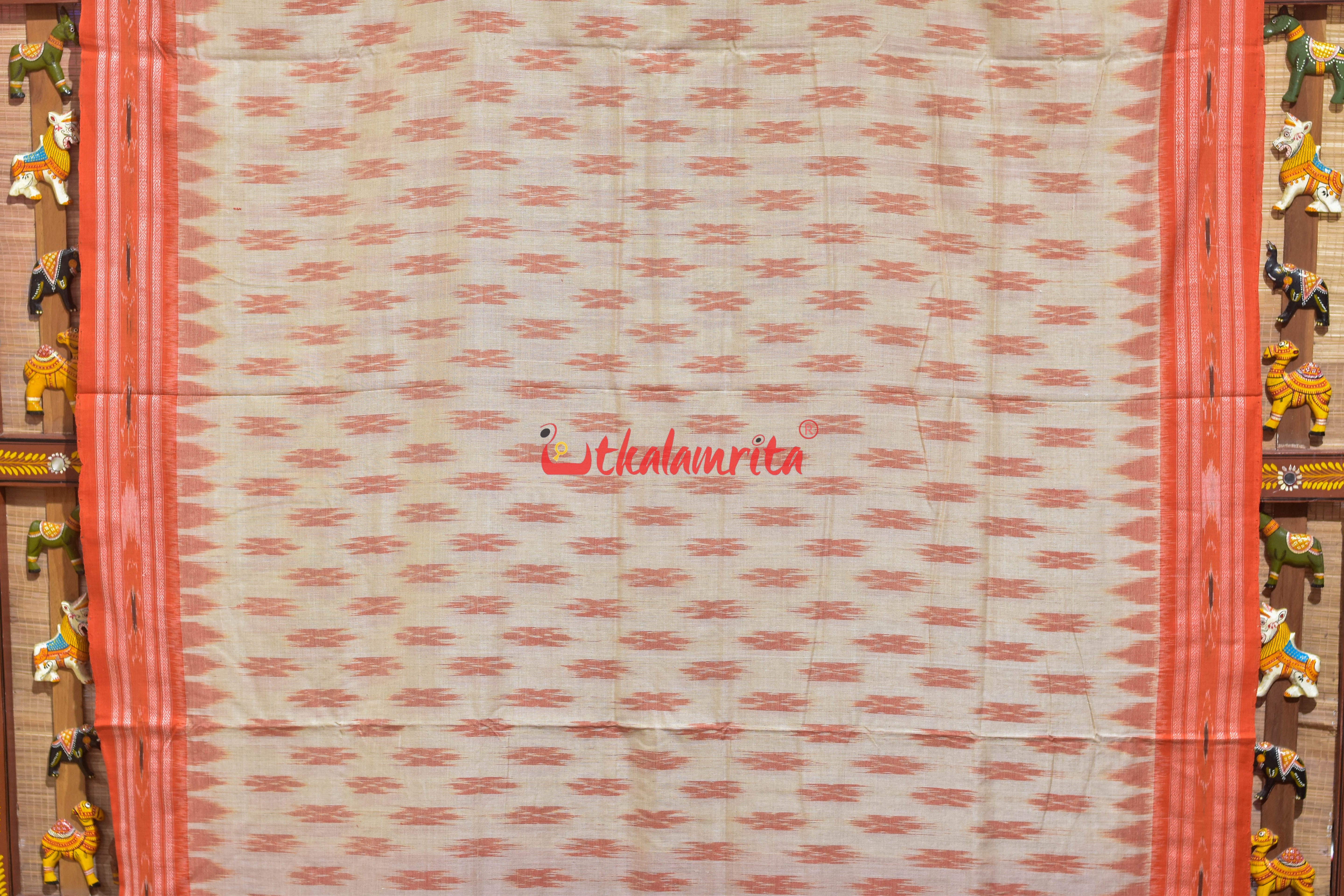 Off White Orange Body Bandha Khandua Cotton Saree