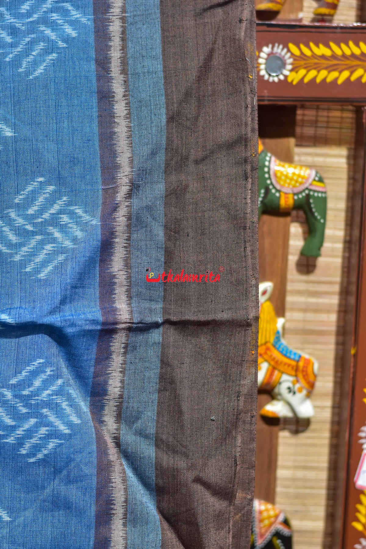 Sky Blue Brown Gaara Thikiri Maniabandha Cotton Saree