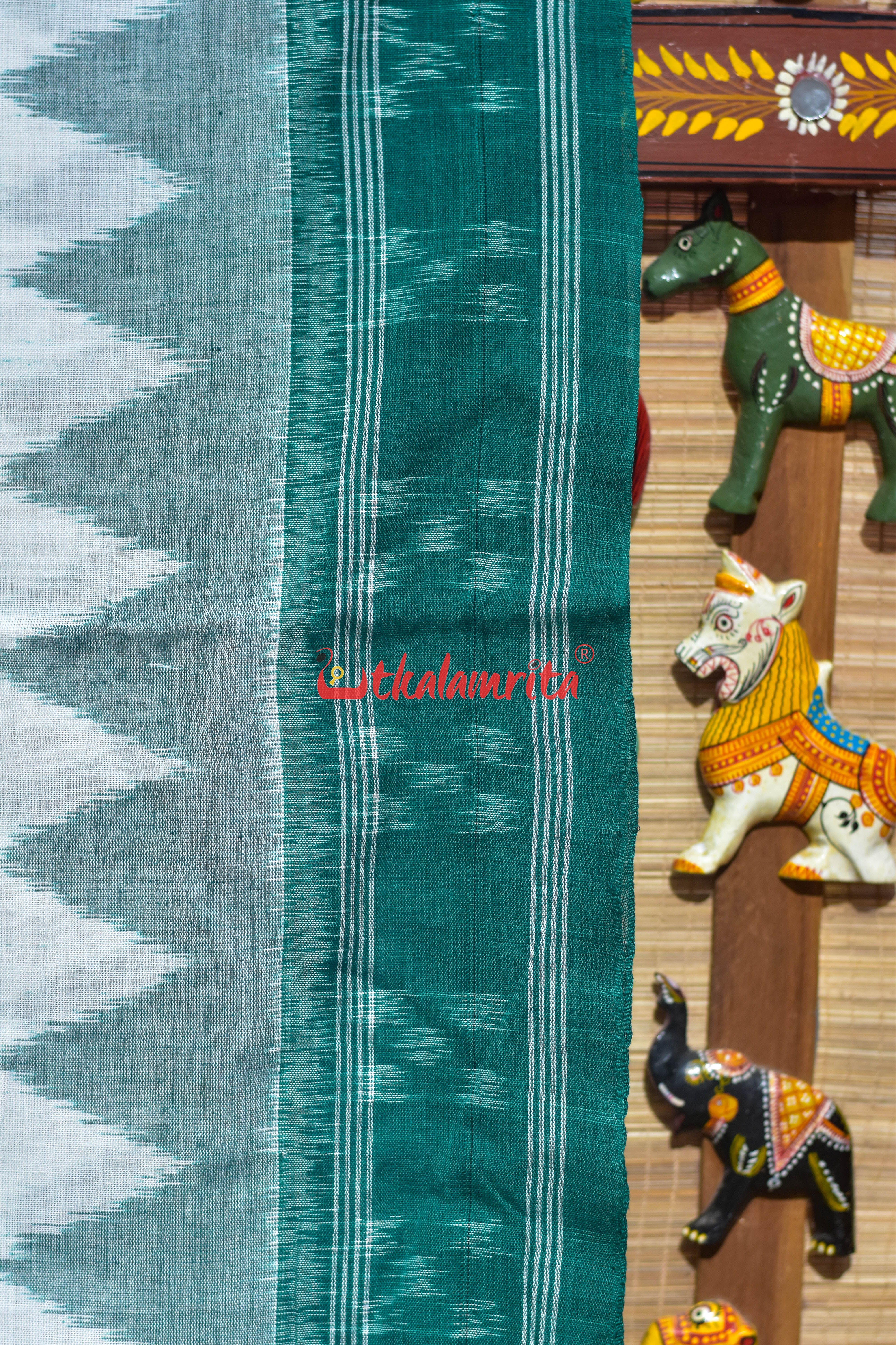 White Green Taranga Khandua Cotton Saree
