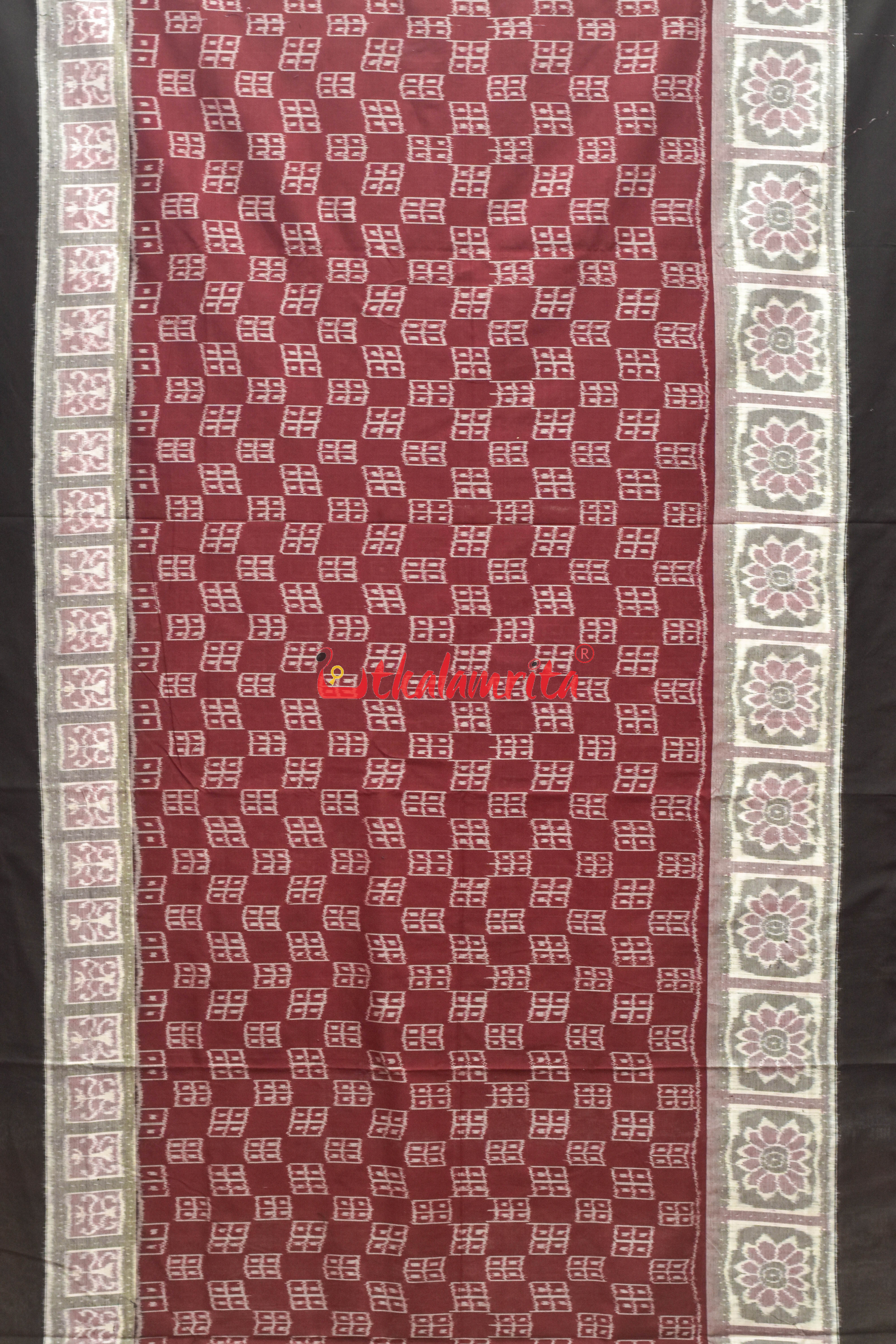 Maroon Windows Bandha Sambalpuri Cotton Saree