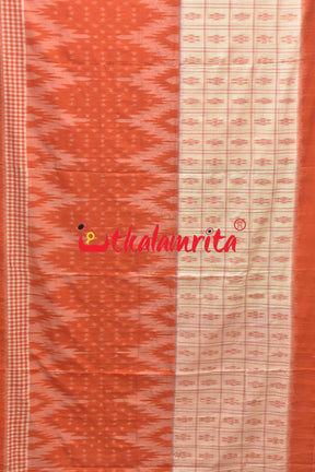 Half Half Orange White Khandua Cotton Checks Saree