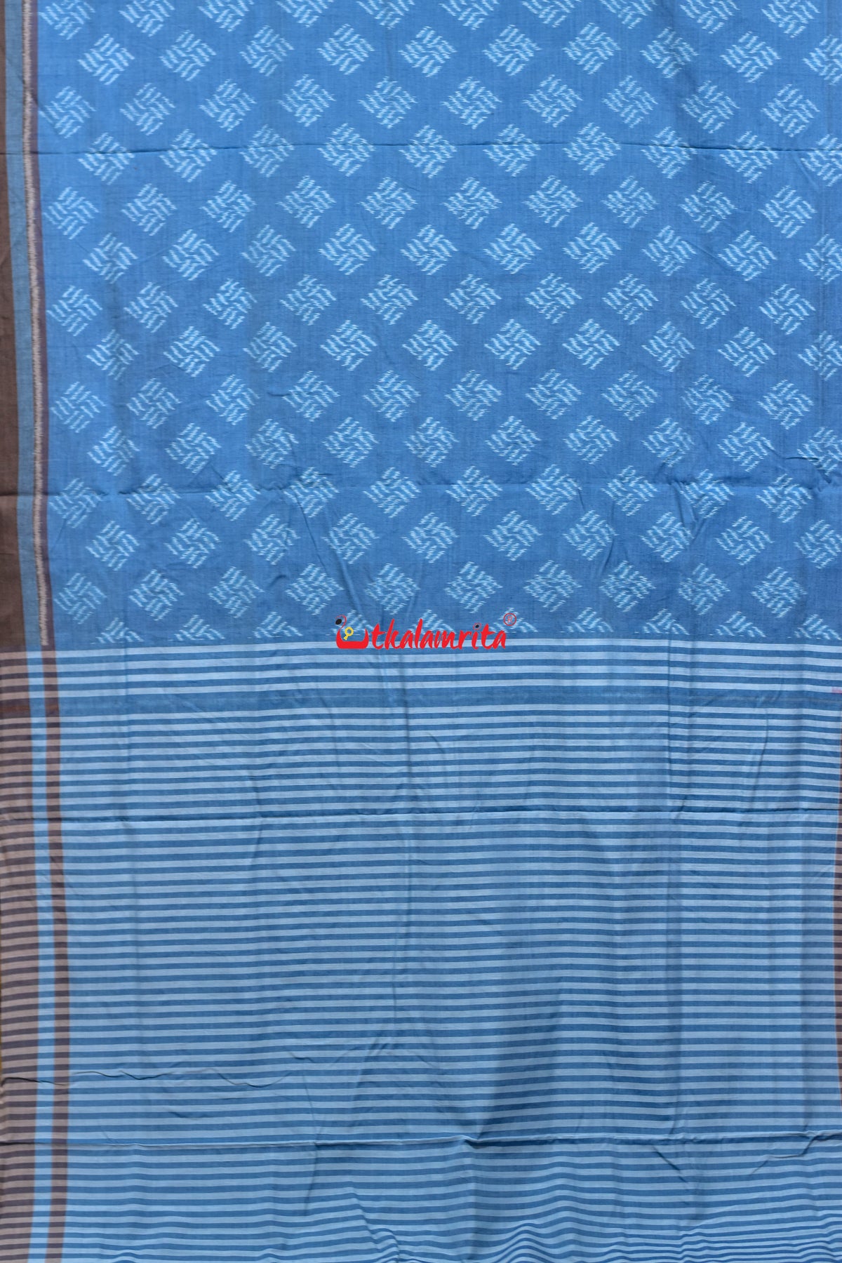 Sky Blue Brown Gaara Thikiri Maniabandha Cotton Saree