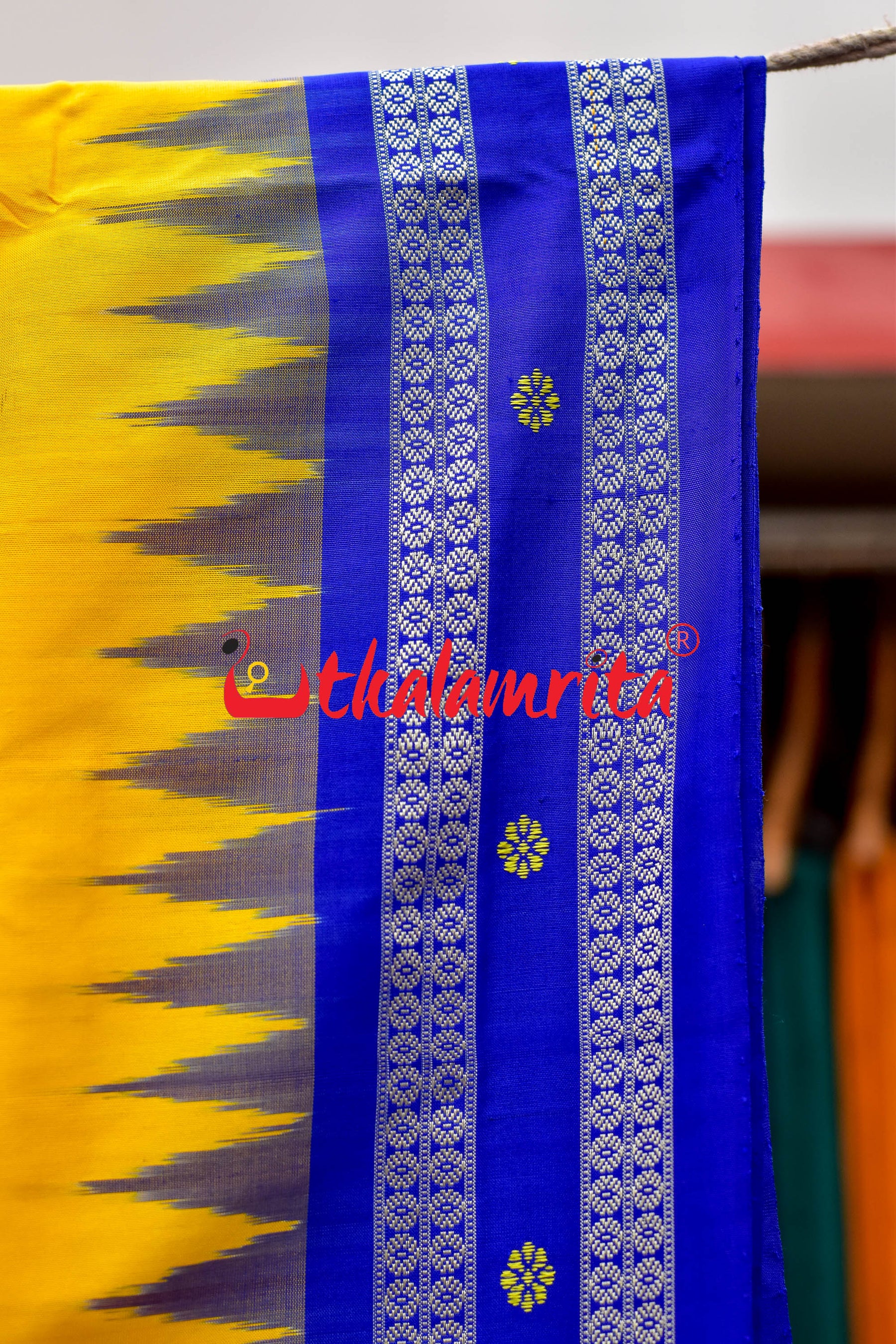 Yellow Blue Dolabedi Silk Saree