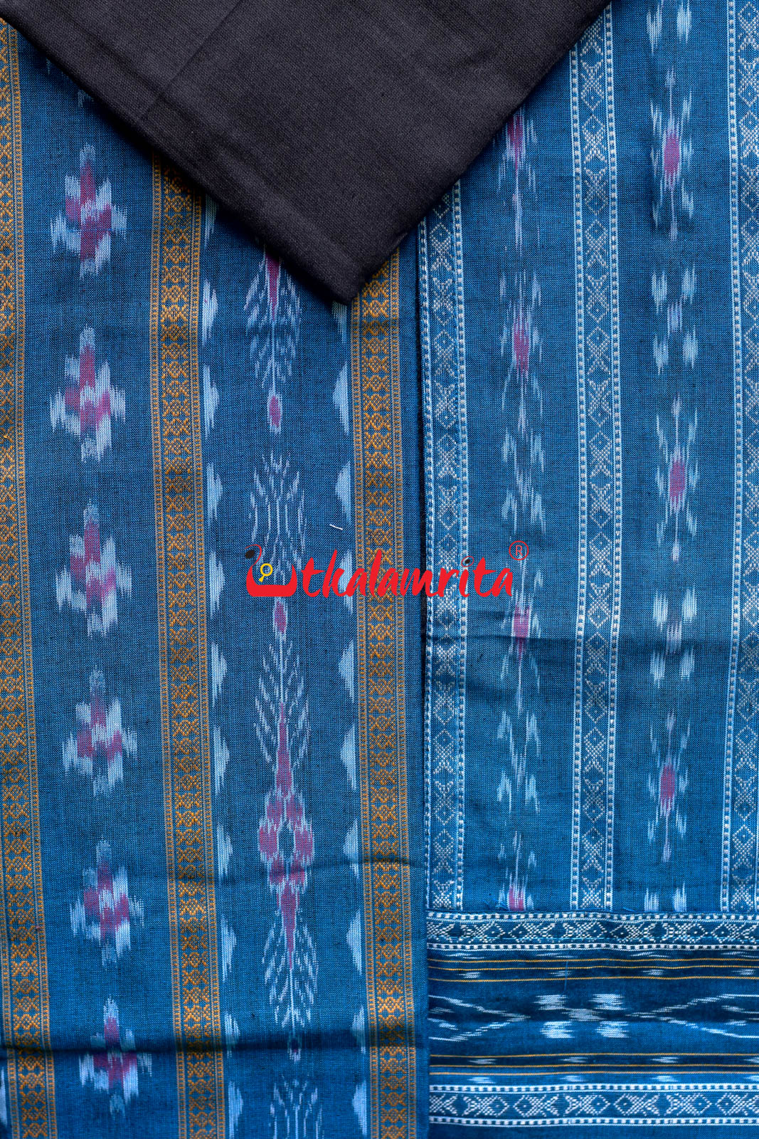 Blue Black Pasapali Long Flower Bandha Dress Set
