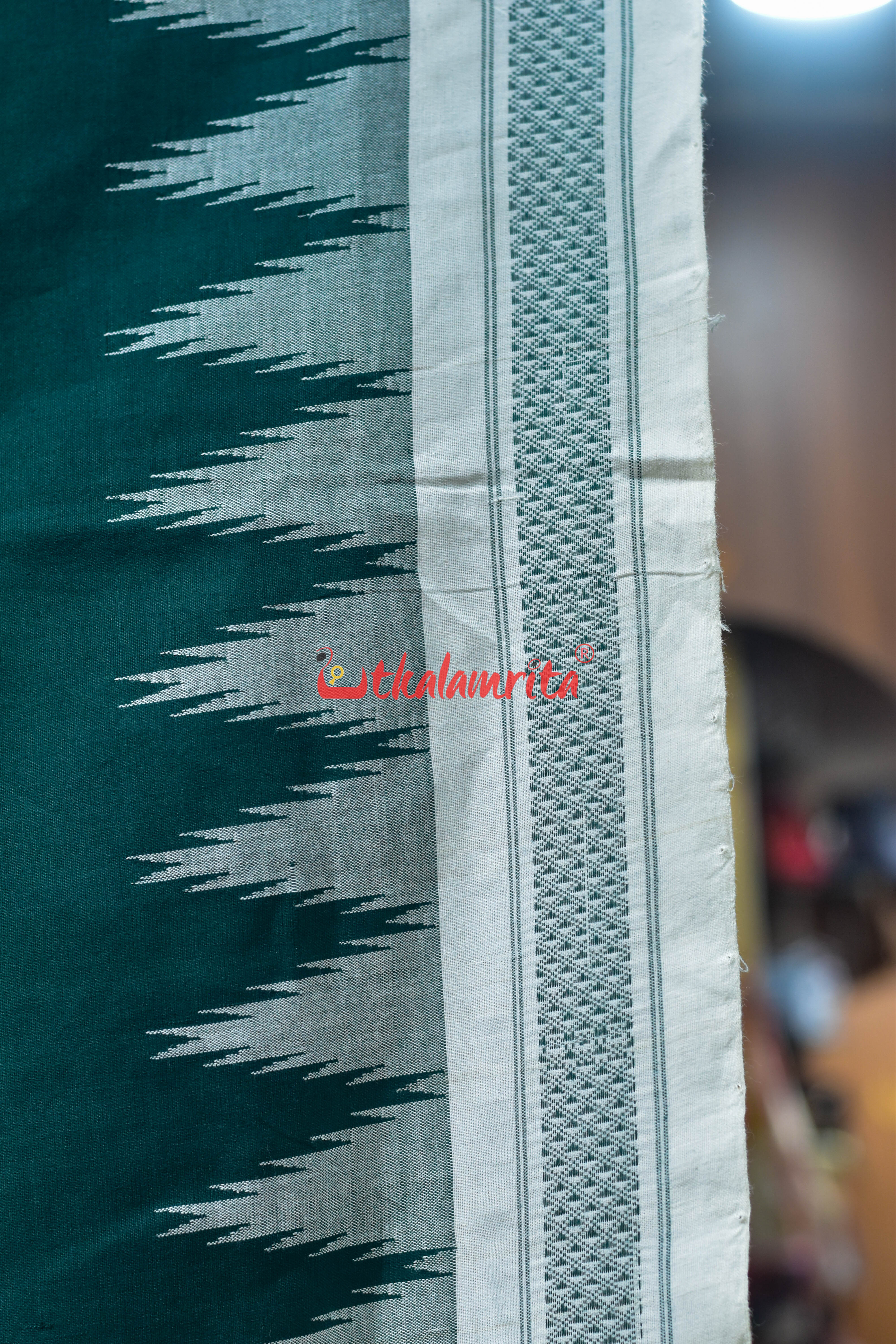 Dark Green White Original Ganjam Bomkai Cotton Saree