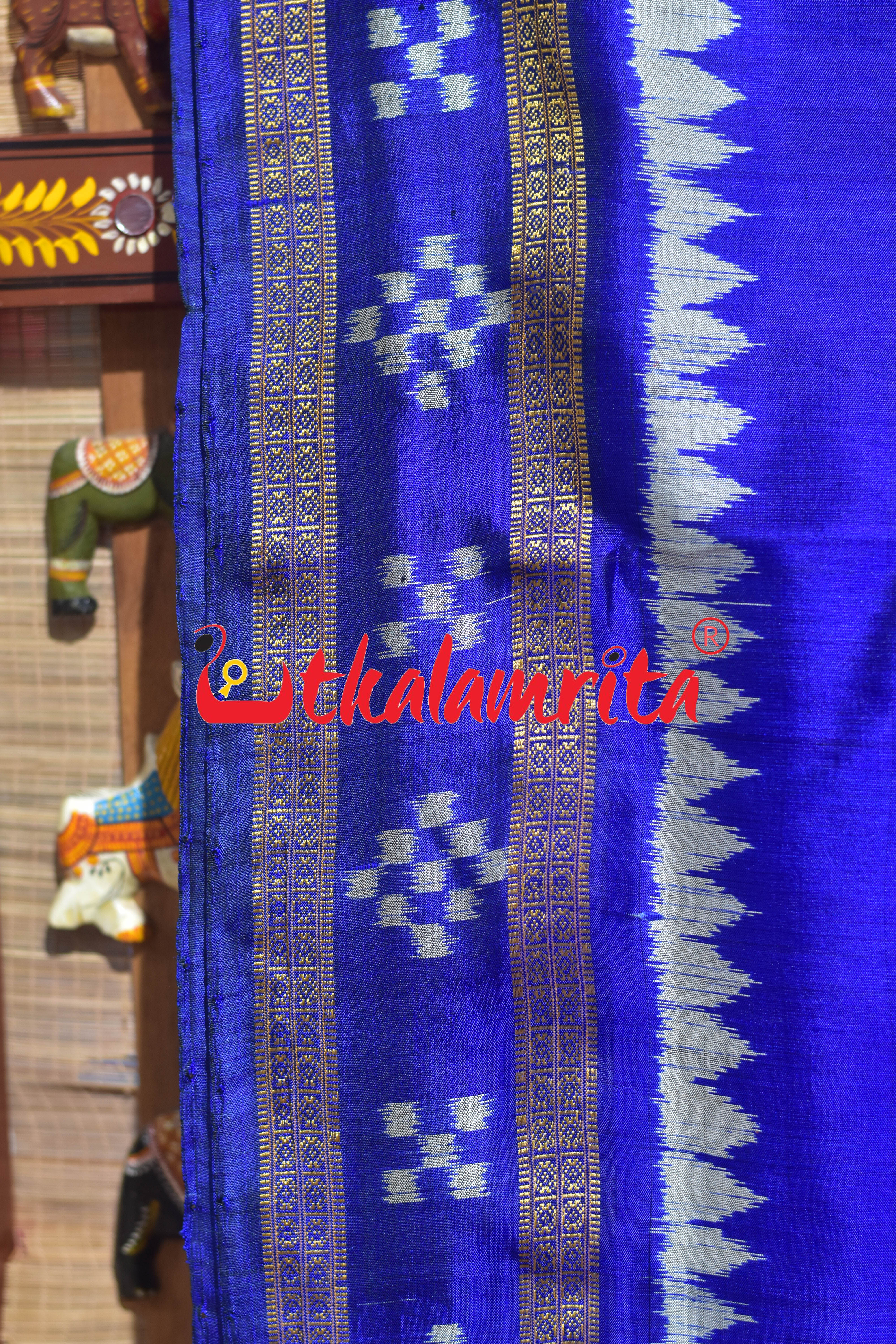 Blue Sankha Padma Khandua Silk Saree